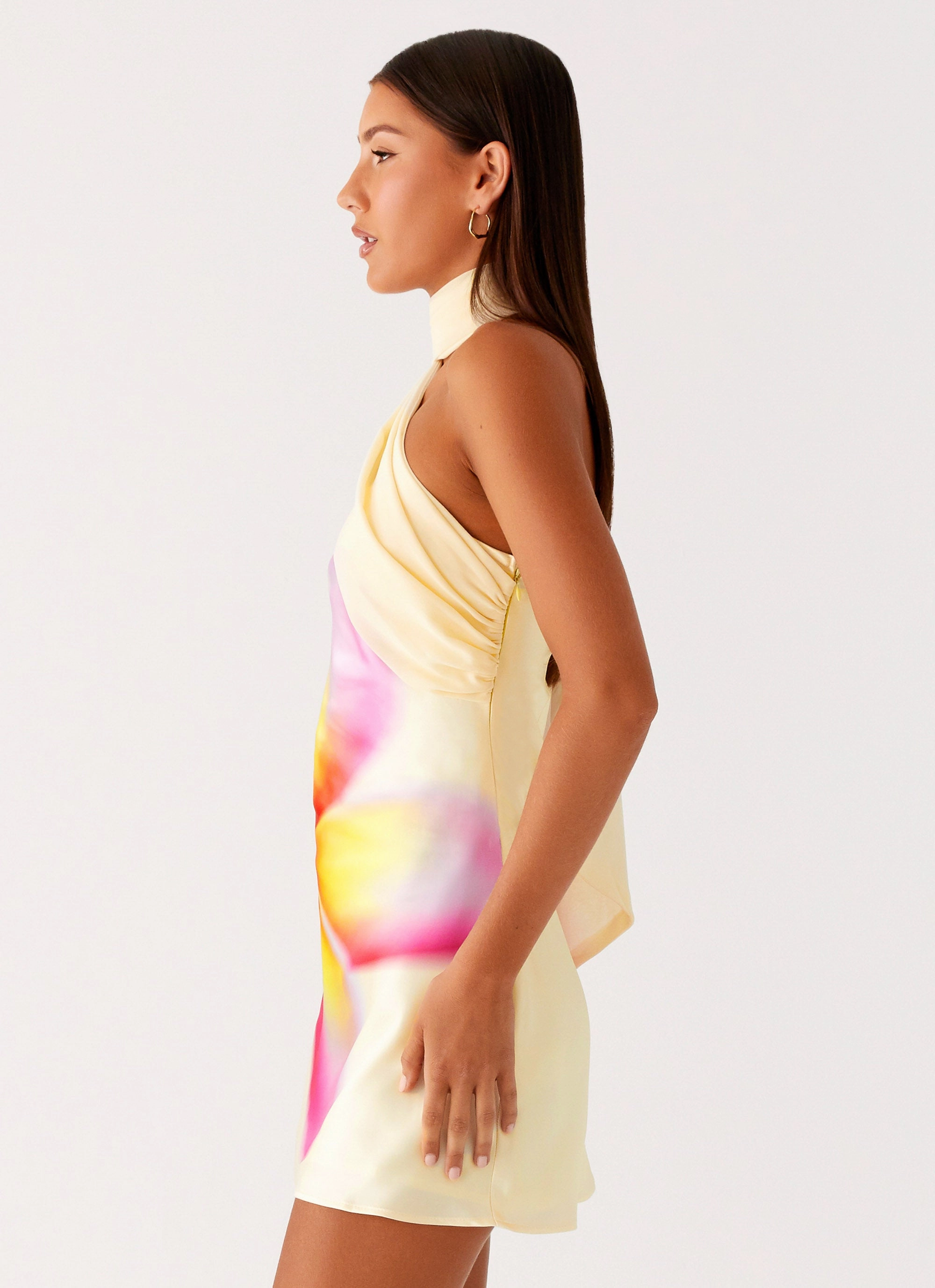 WaterRepellentCoating Isa Scarf Satin Mini Dress - Frangipani Yellow