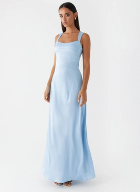 Raglan-Sleeve Dance-Party Odette Satin Maxi Dress - Blue
