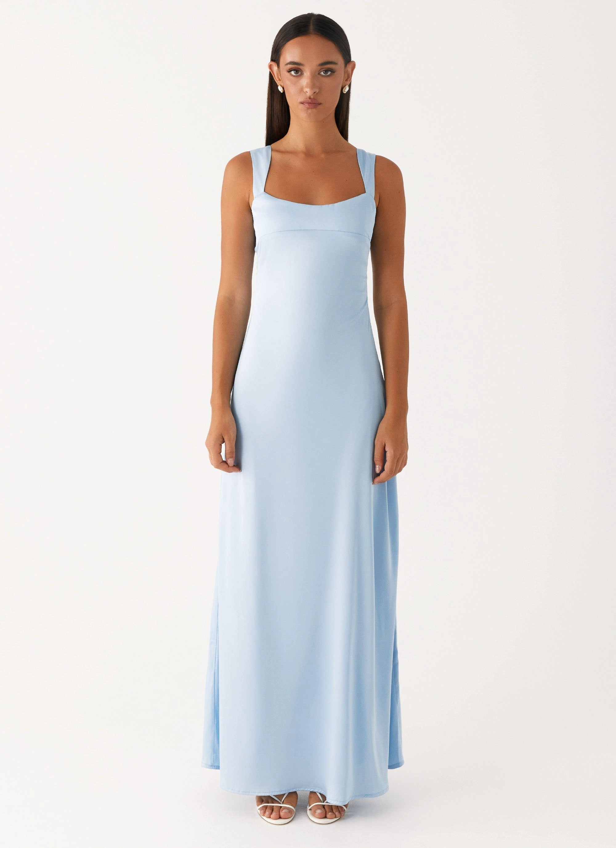 Sleek long-sleeve dress single wear Odette Satin Maxi Dress - Blue