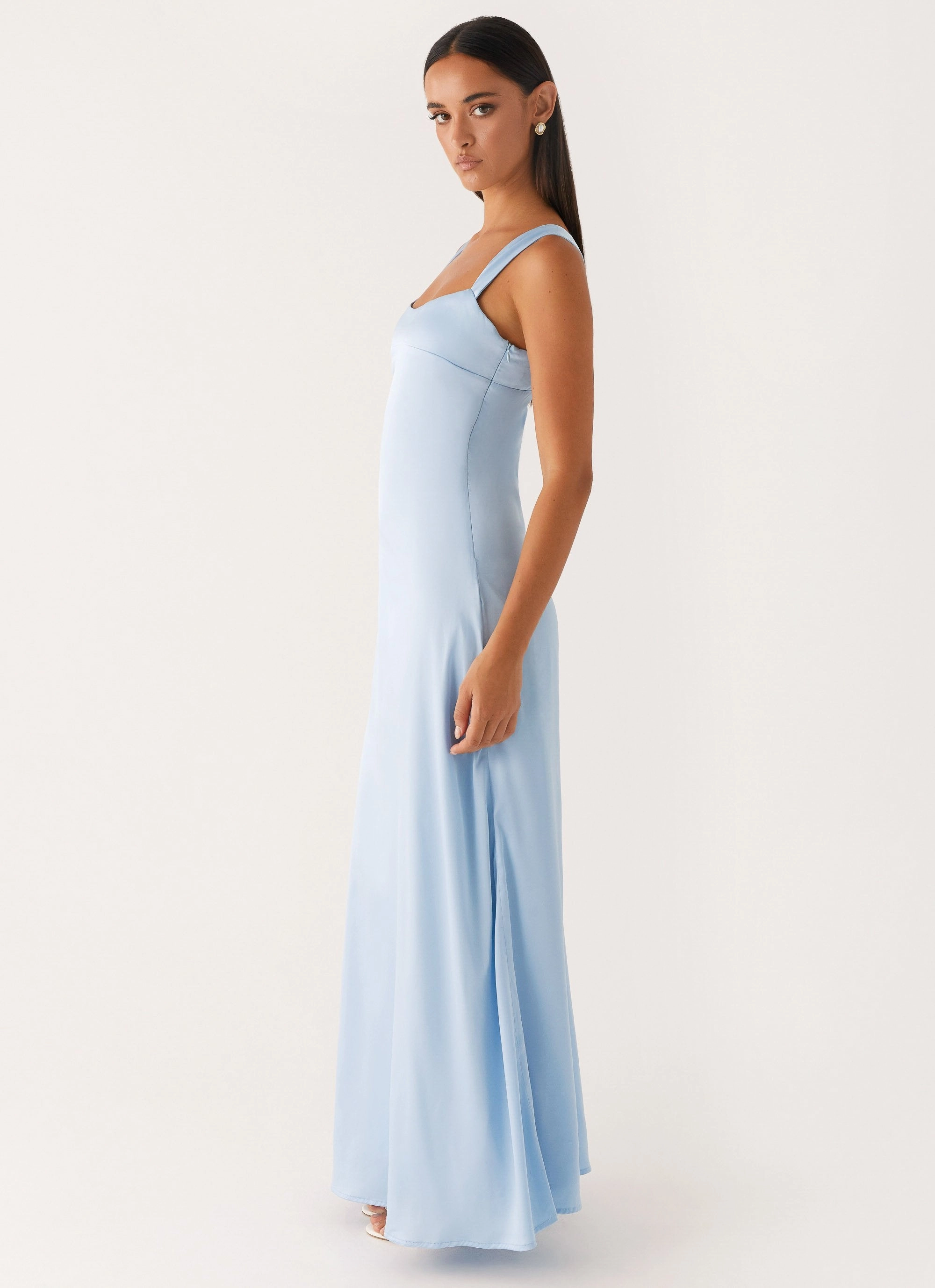 Odette Satin Maxi Dress - Blue Fall Layer Refined Cut