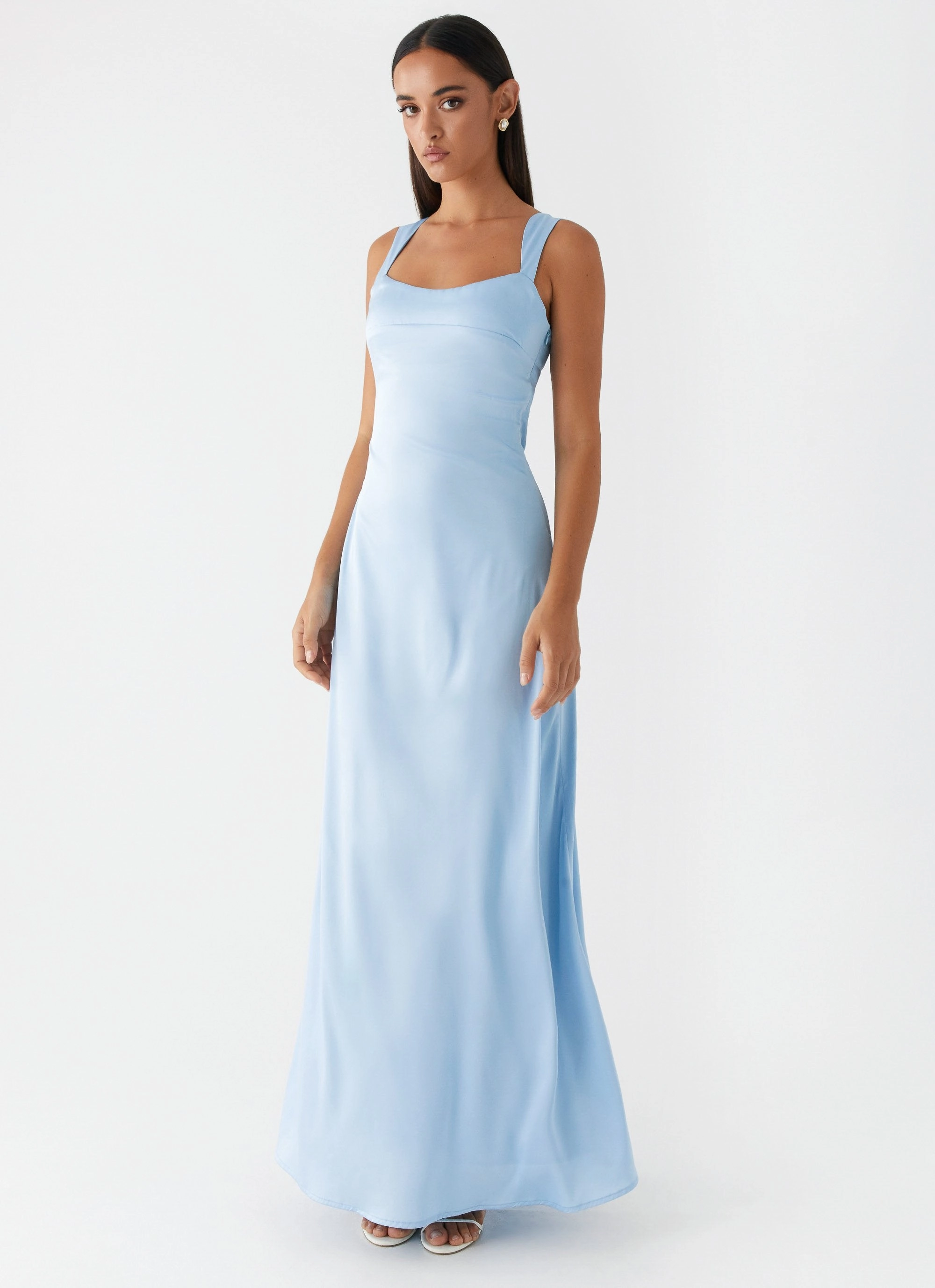 Raglan-Sleeve Dance-Party Odette Satin Maxi Dress - Blue