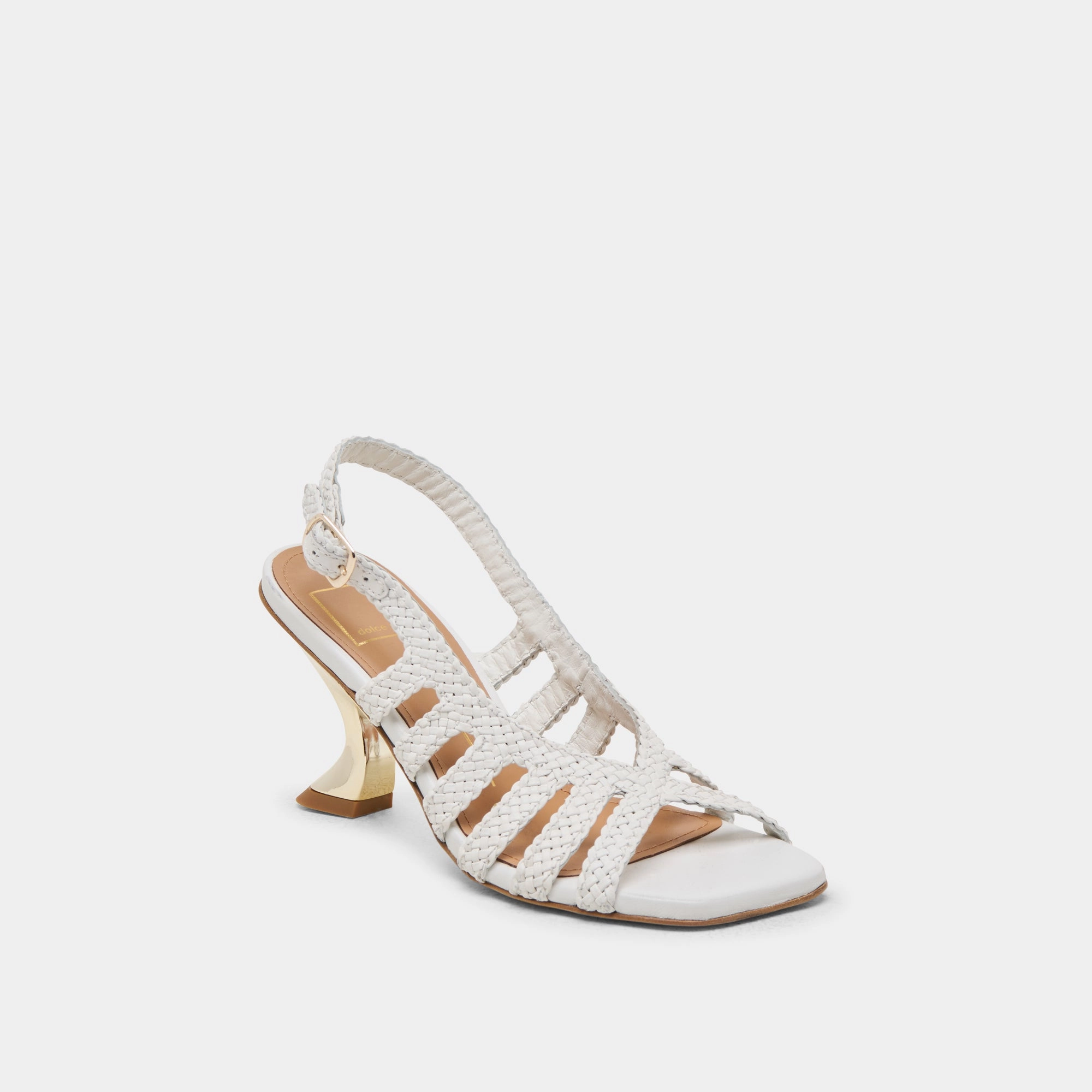 Club Glow SICILY HEELS WHITE WOVEN LEATHER