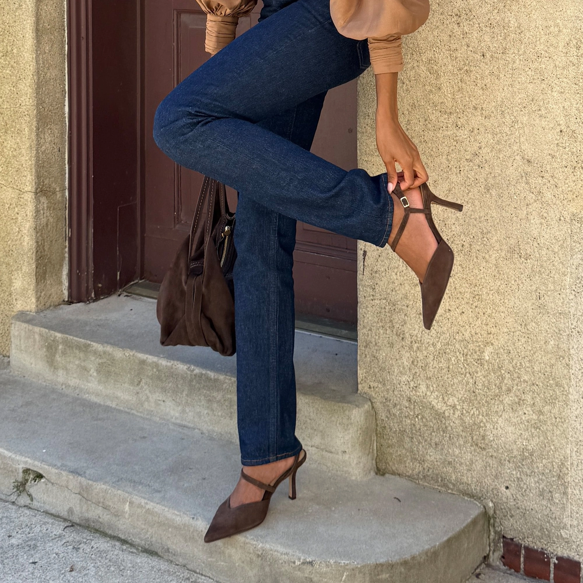 KAMRA HEELS DK BROWN SUEDE Beach Glam