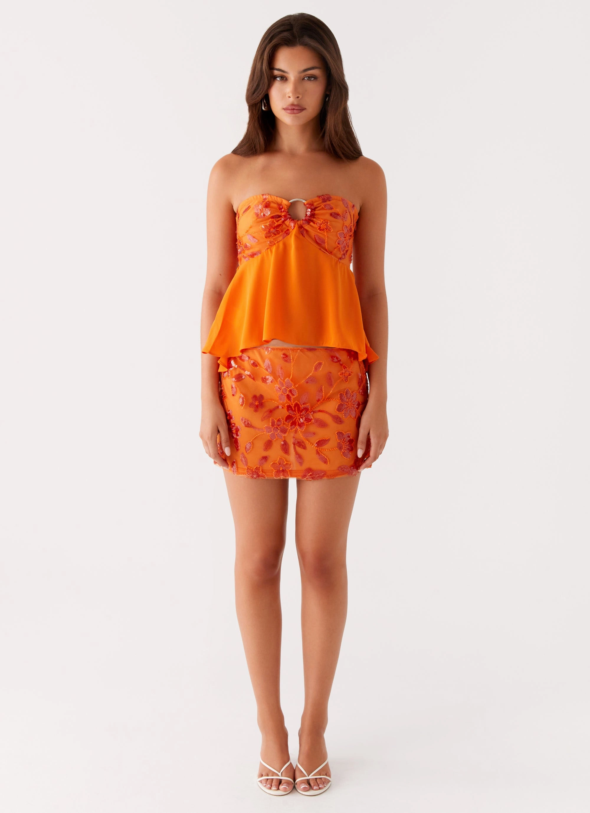 Tropical theme Layered Structure Kenya Beaded Mini Skirt - Orange