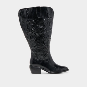 Versatile Look MIRLA EXTRA WIDE CALF BOOTS BLACK LEATHER