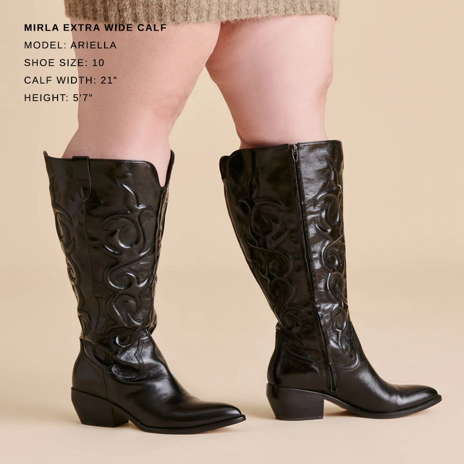 MIRLA EXTRA WIDE CALF BOOTS BLACK LEATHER All Weather Mountain Climber
