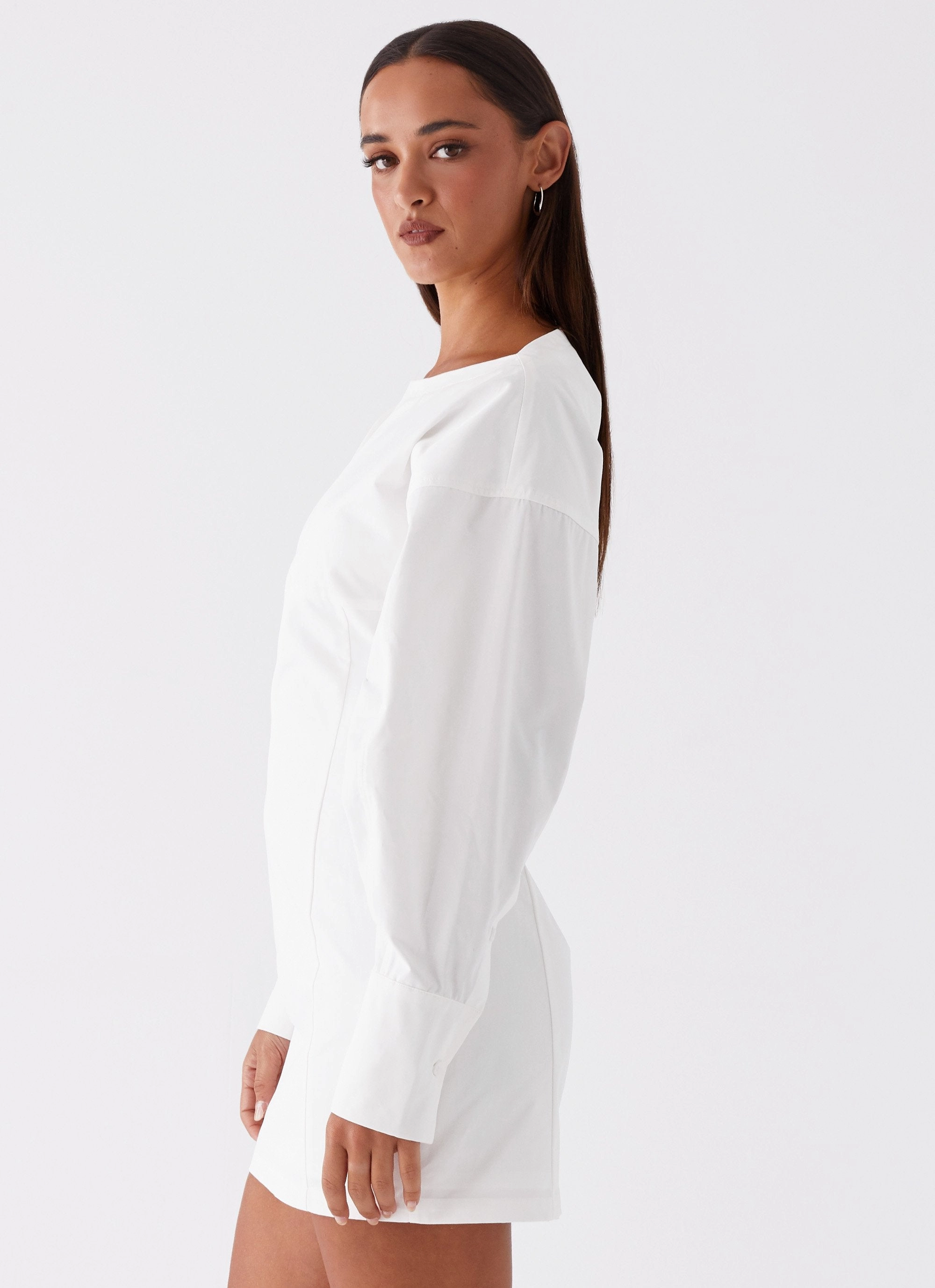Dynasty Shirt Mini Dress - White Versatile Style Cozy Drape
