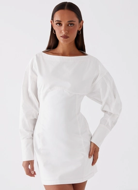 Dynasty Shirt Mini Dress - White Fit Waist