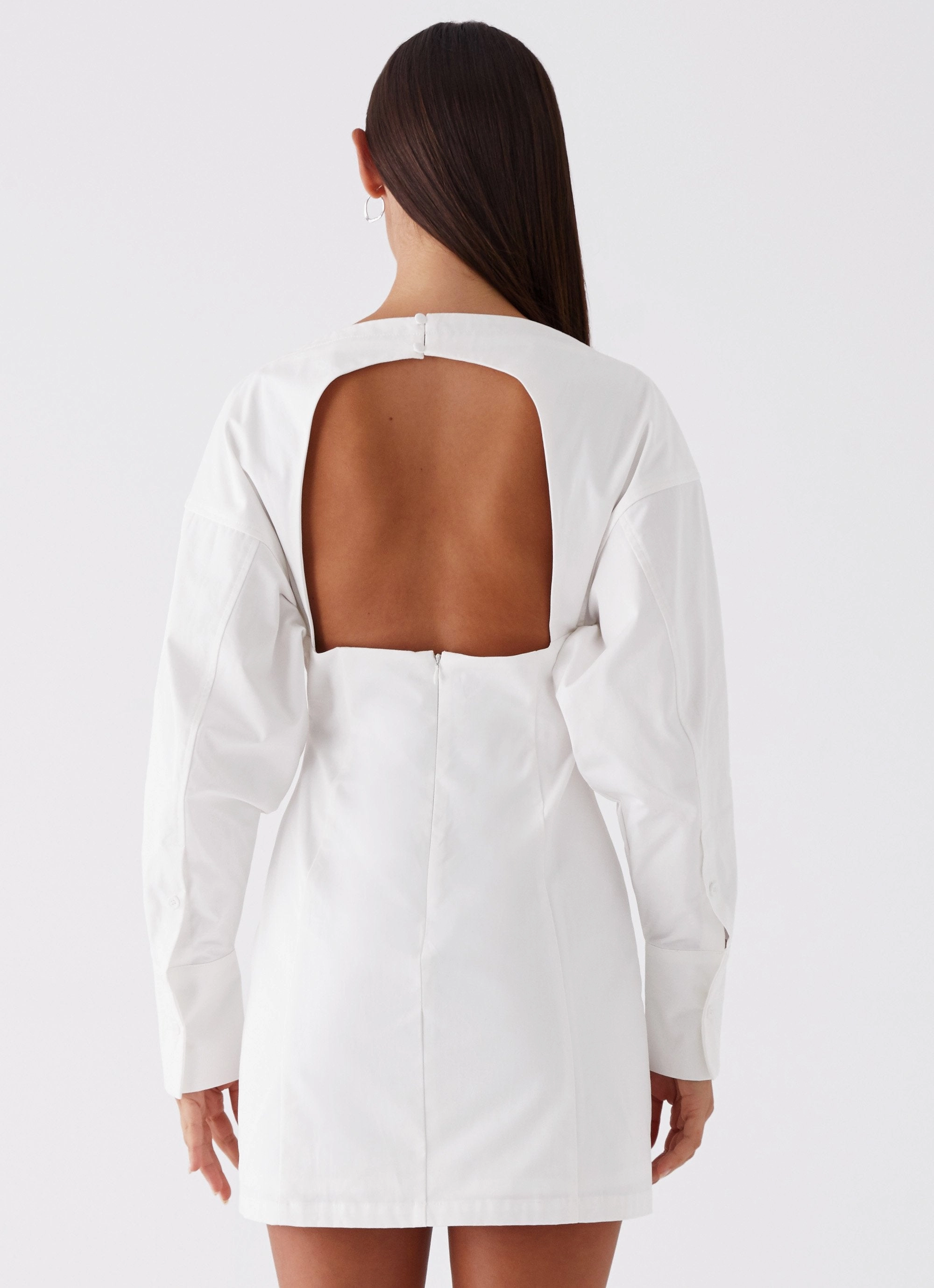 Dynasty Shirt Mini Dress - White Smooth Texture