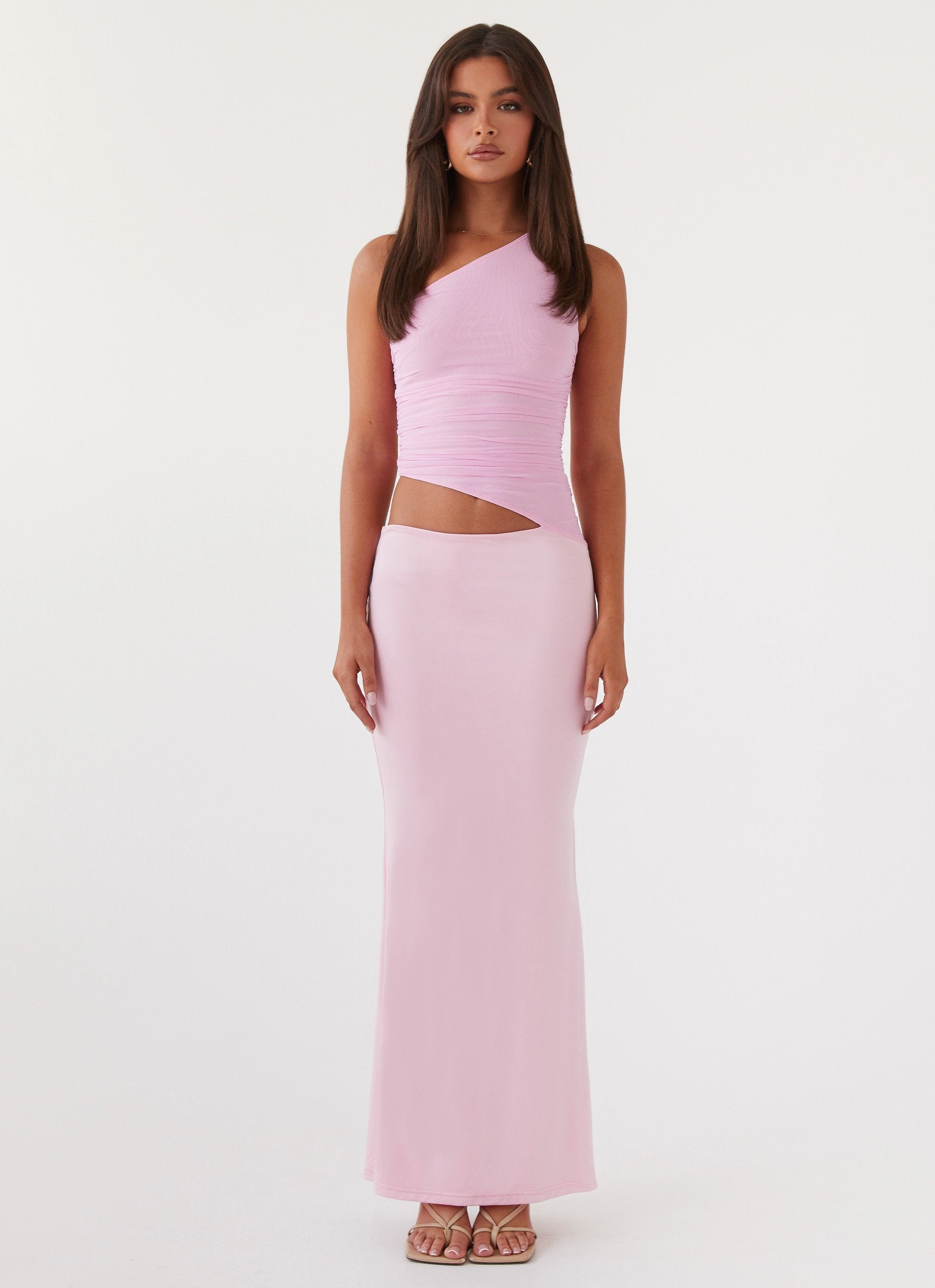 Seranella One Shoulder Maxi Dress - Pink polka-dot Chic Design