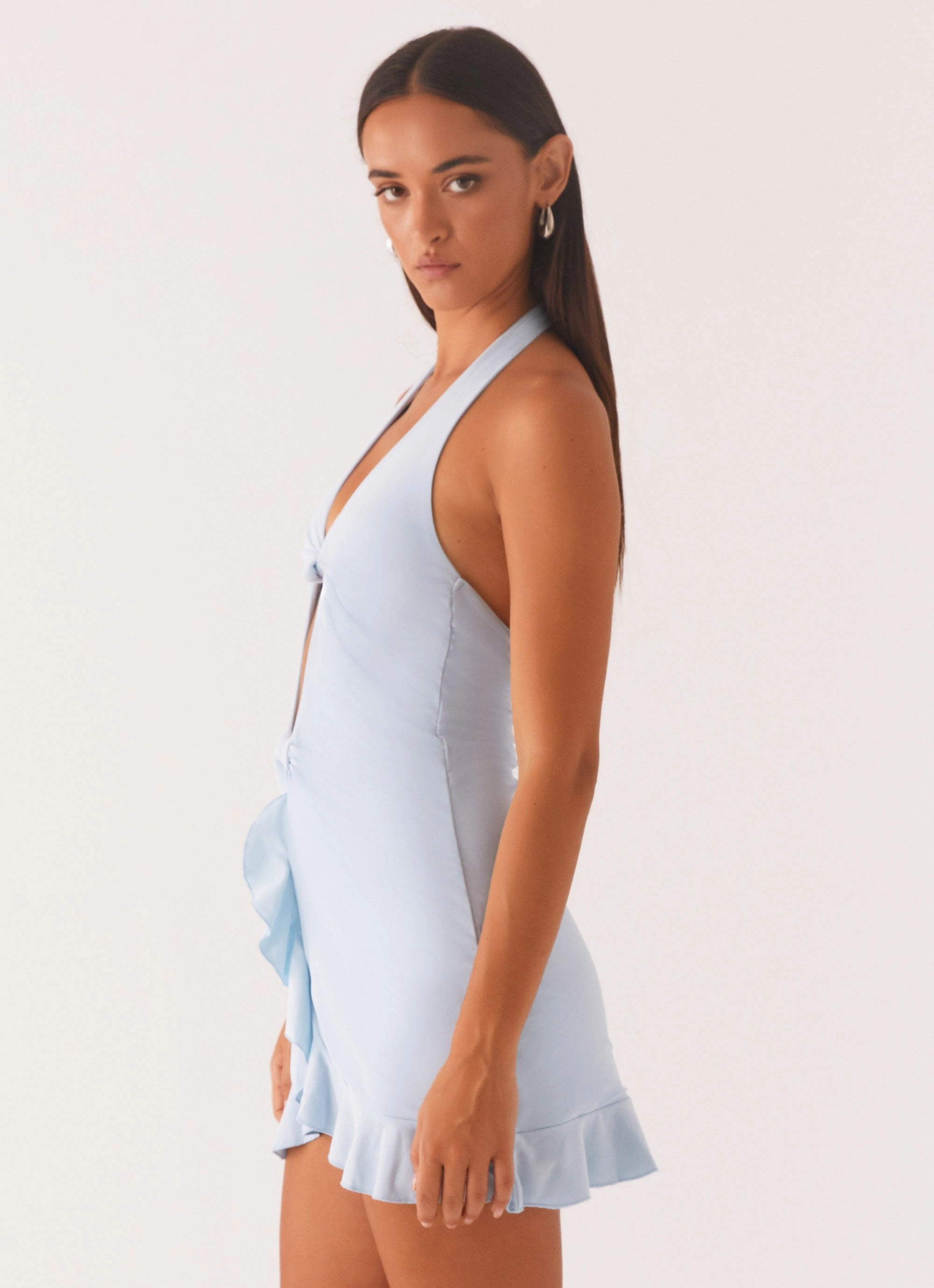 Relaxed Waist Matte Fabric Colette Mini Dress - Pastel Blue