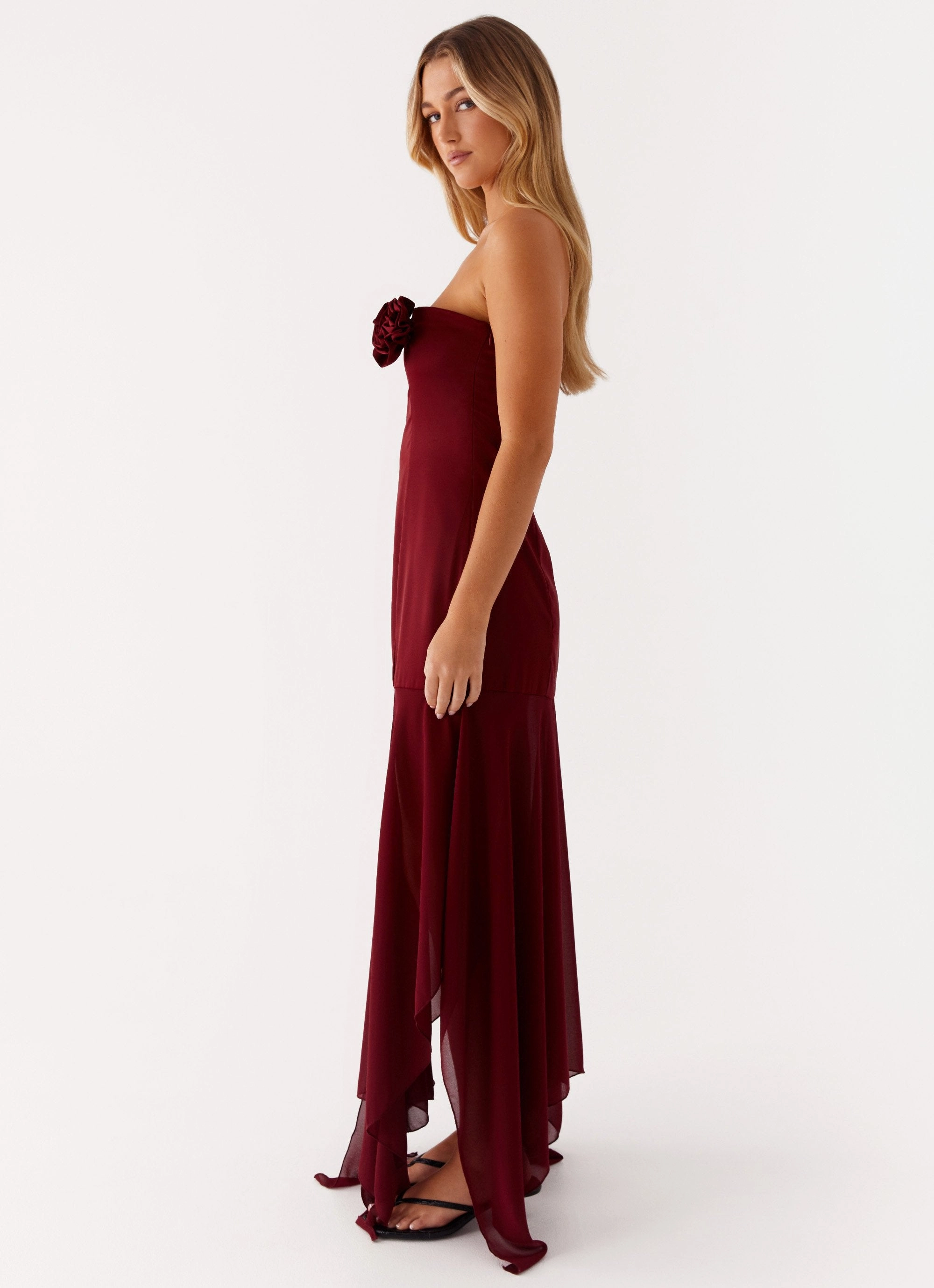 Mood Flex Collision Satin Maxi Dress - Cherry Red