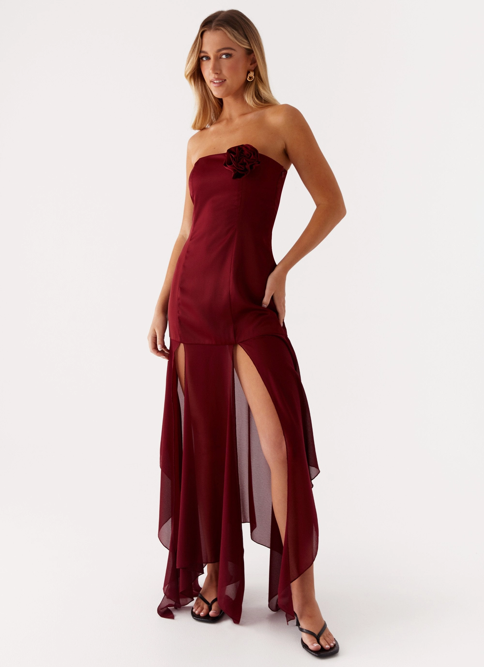 Flattering Fit Wear Collision Satin Maxi Dress - Cherry Red