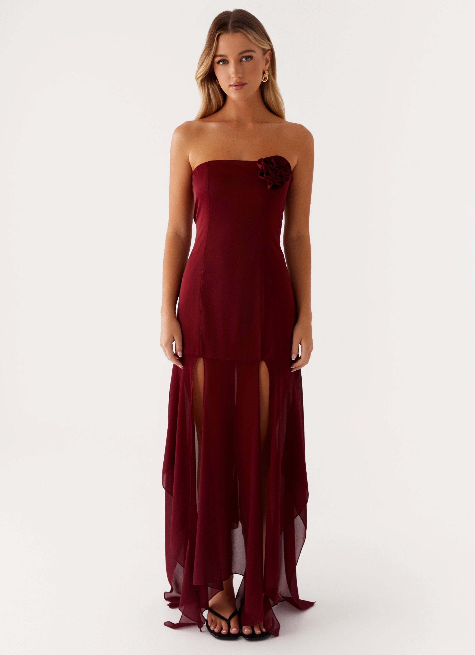 Collision Satin Maxi Dress - Cherry Red plus-size