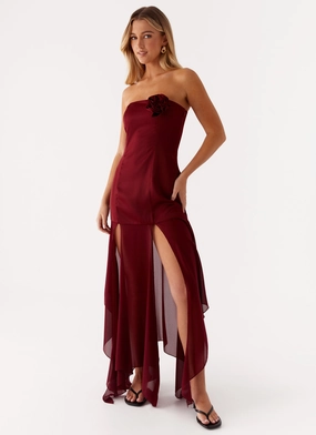 Flattering Fit Wear Collision Satin Maxi Dress - Cherry Red