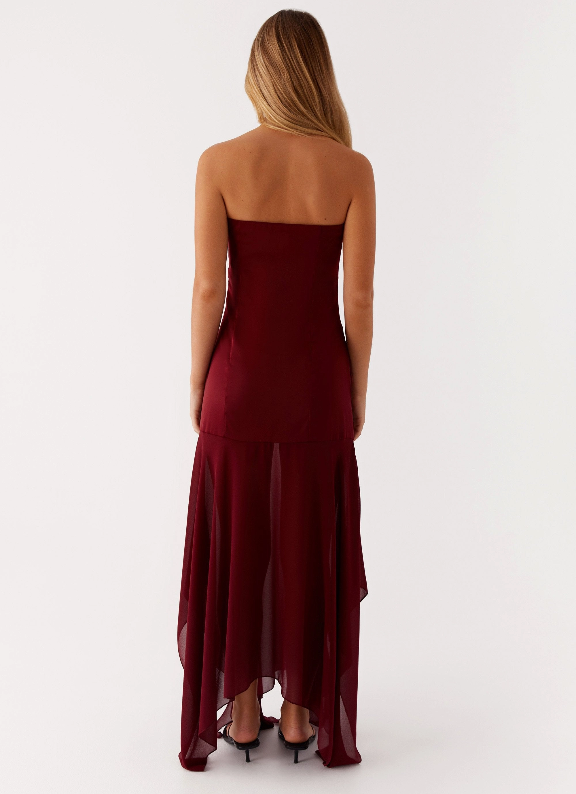 Collision Satin Maxi Dress - Cherry Red Seasonal Layering Neutral Aesthetic