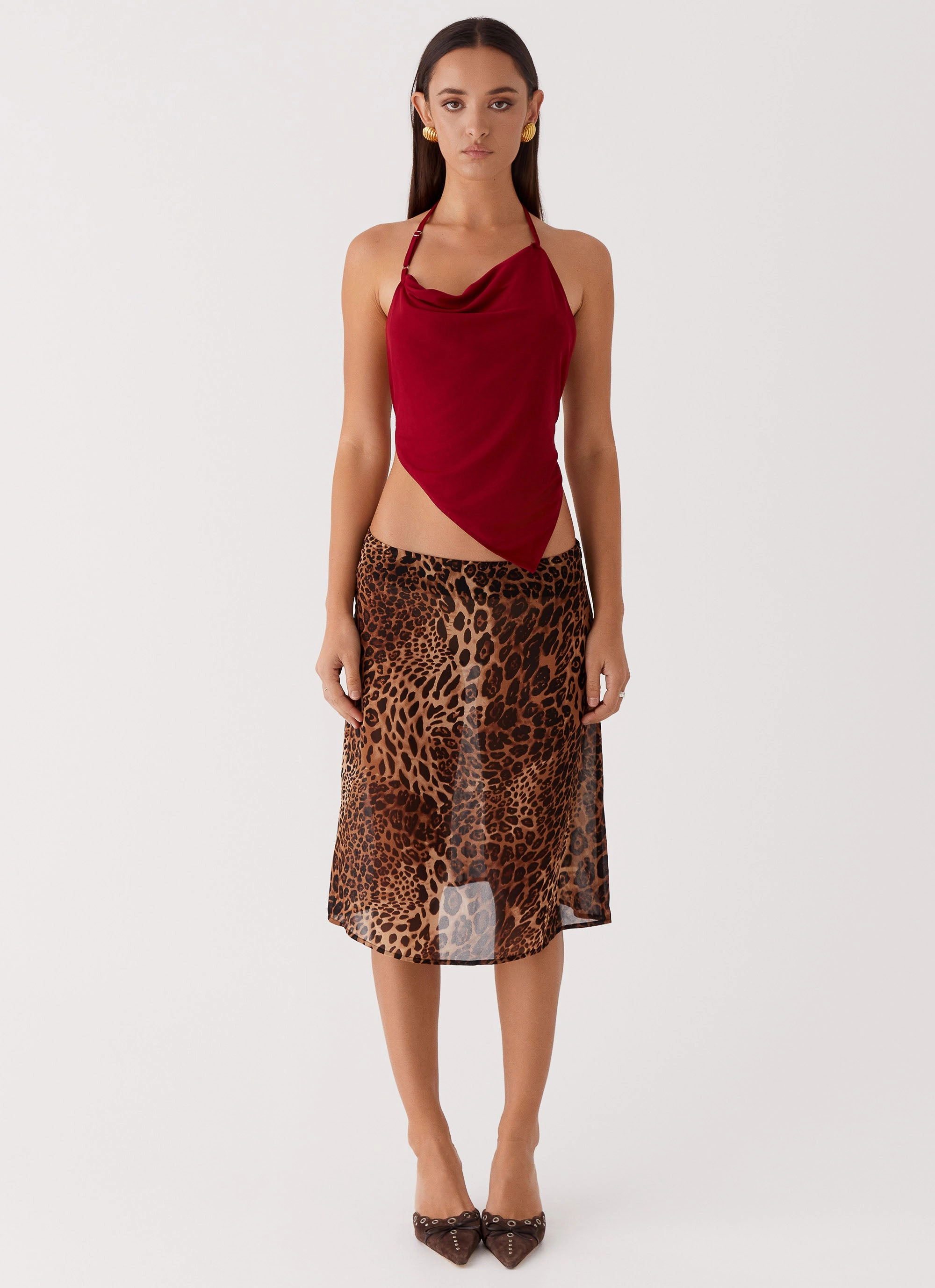Evoke Chiffon Midi Skirt - Leopard Breezy Flow
