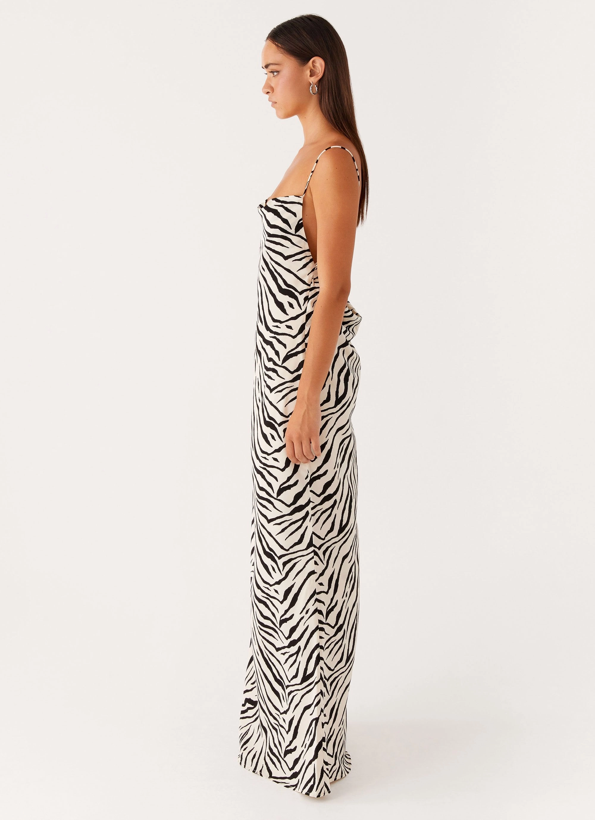 Back-Zip TaglessDesign Gianni Cowl Maxi Dress - Zebra