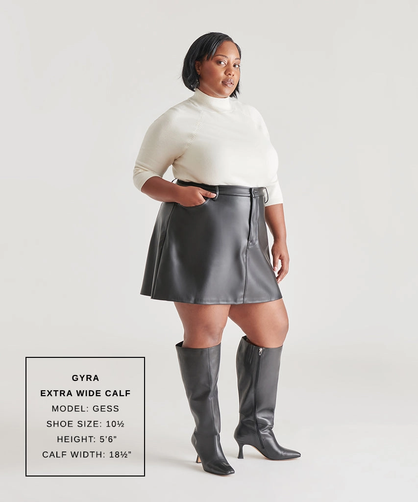 GYRA EXTRA WIDE CALF BOOTS BLACK LEATHER Anti Slip Sole