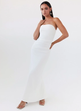 Danielle Strapless Maxi Dress - White Square-Neck Date Vibe