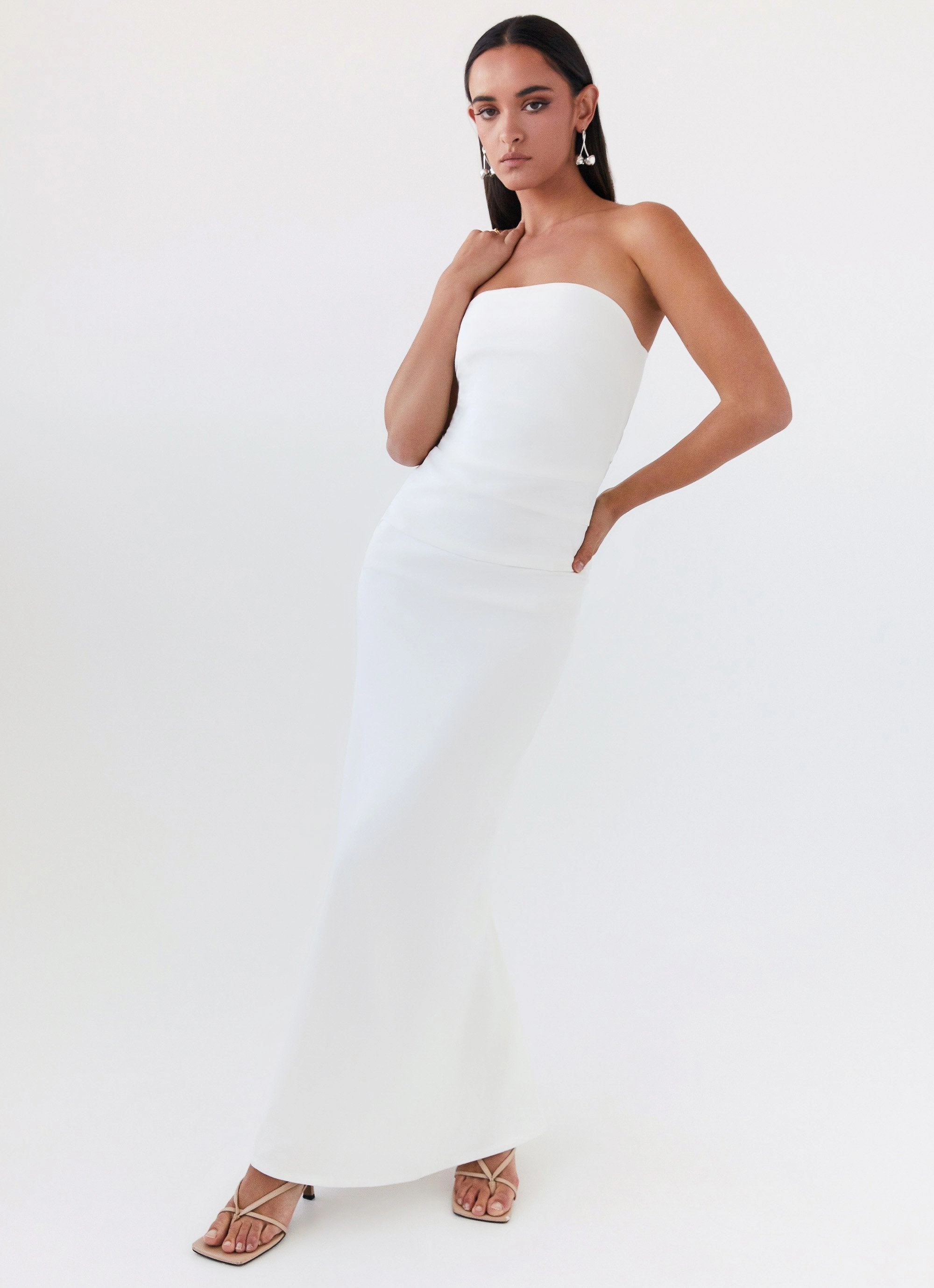Danielle Strapless Maxi Dress - White Square-Neck Date Vibe