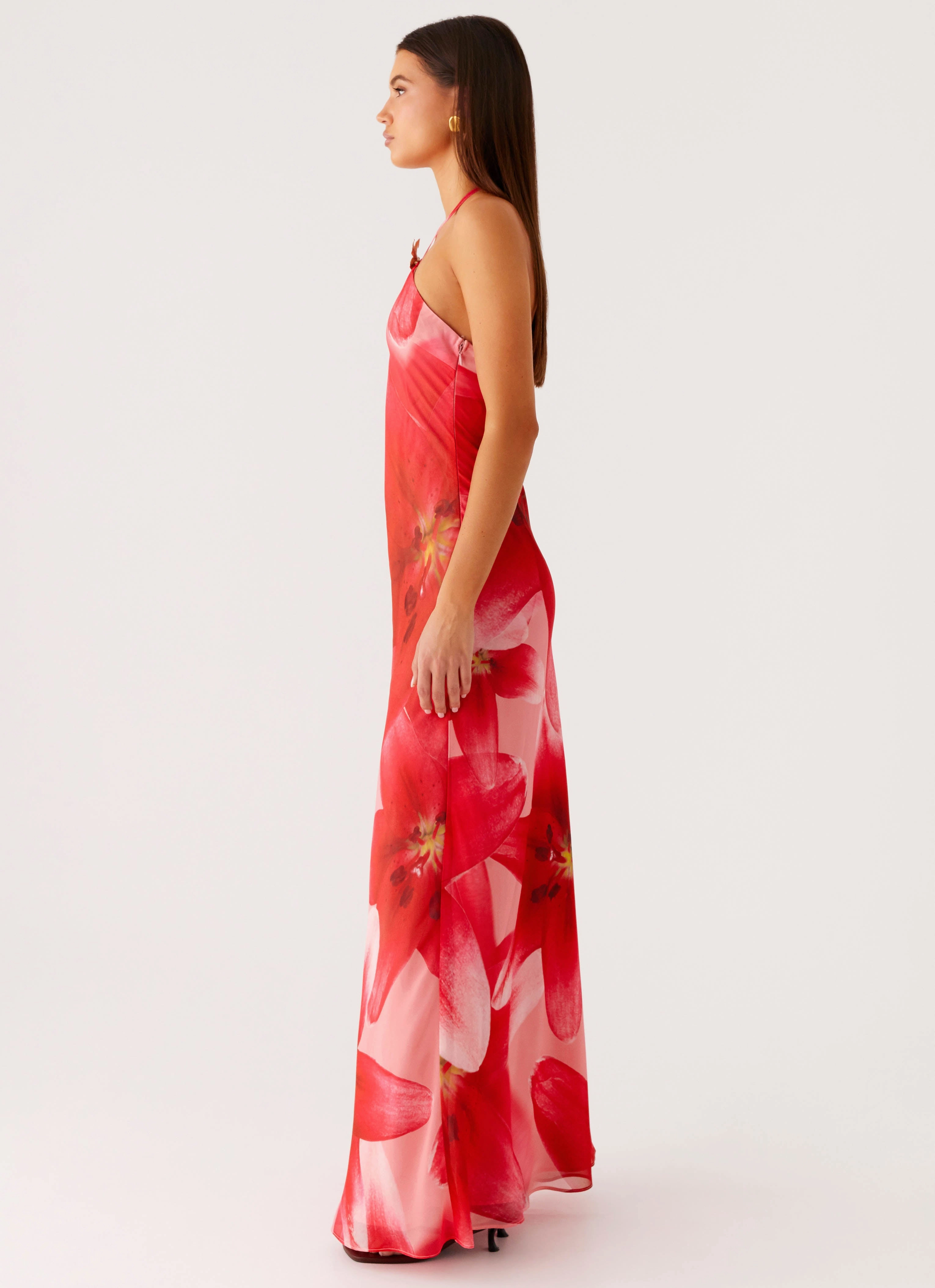 Vatiana Chiffon Maxi Dress - Peach Watermelon Flower Chic and Elegant