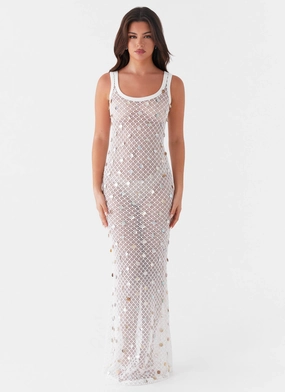 Elegant Finish Penida Shell Knit Maxi Dress - White