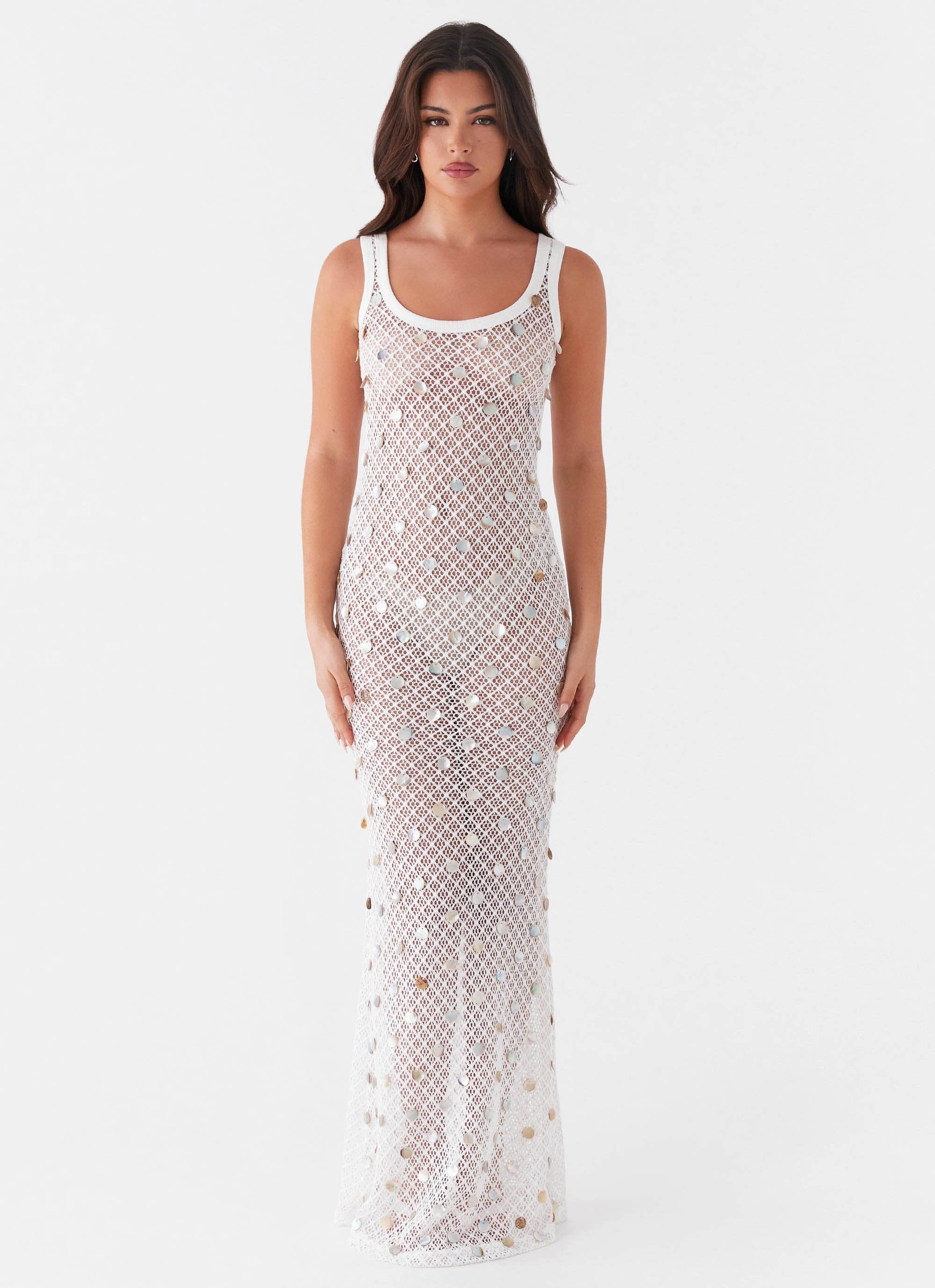 Elegant Finish Penida Shell Knit Maxi Dress - White