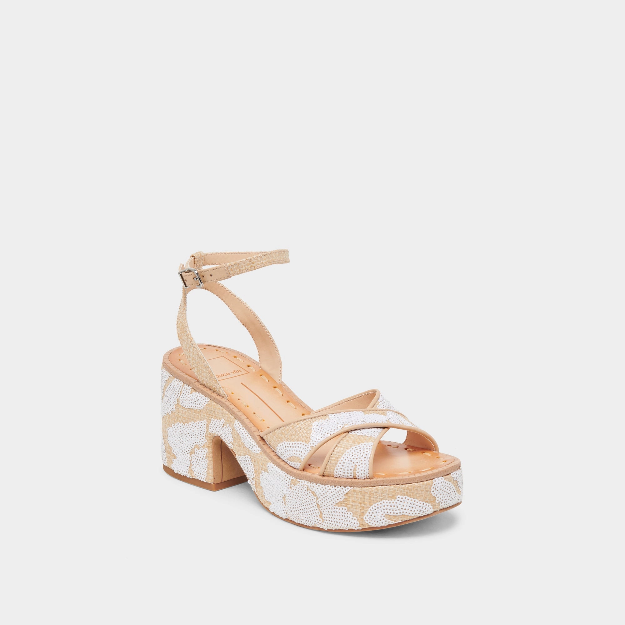 ENIKO HEELS NATURAL MULTI FLORAL SEQUIN Season Spark