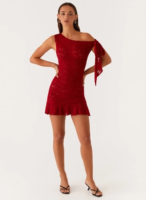 Palm House Lace Mini Dress - Red Crisp Detail Soft fabric piece