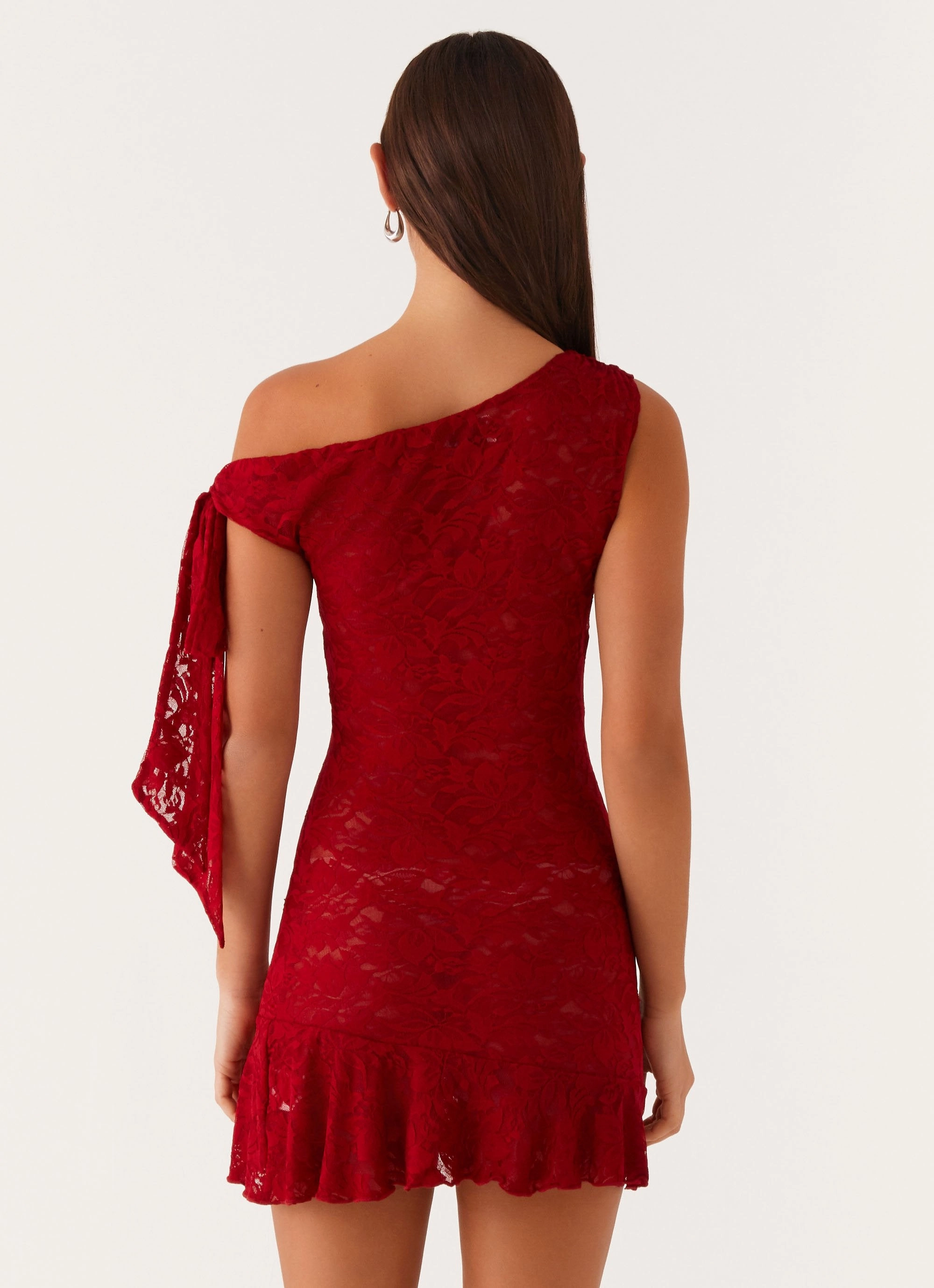 Palm House Lace Mini Dress - Red Floral design Cozy Design