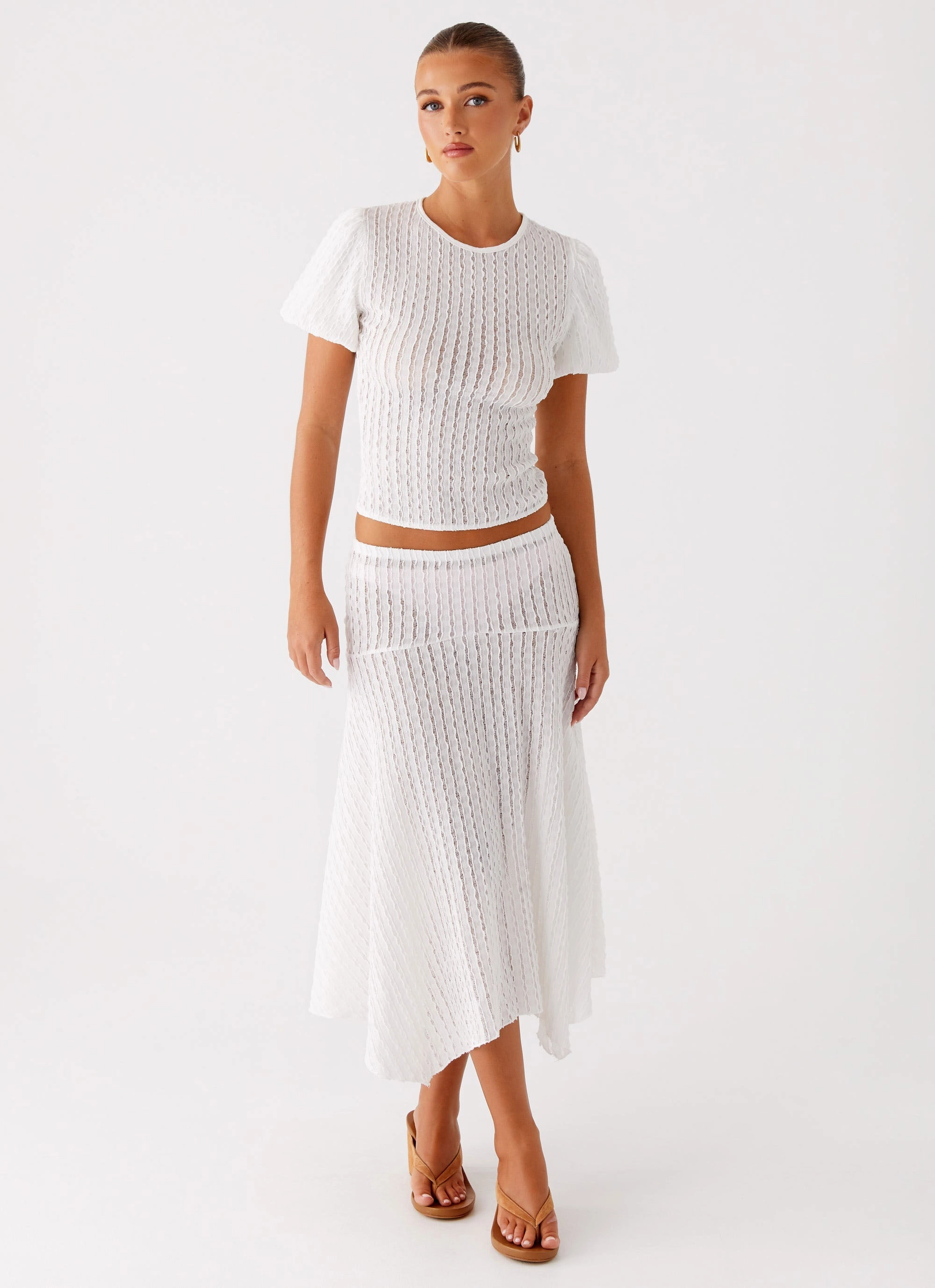 Katta Midi Skirt - Ivory Flexible Knit Cozy Vibe