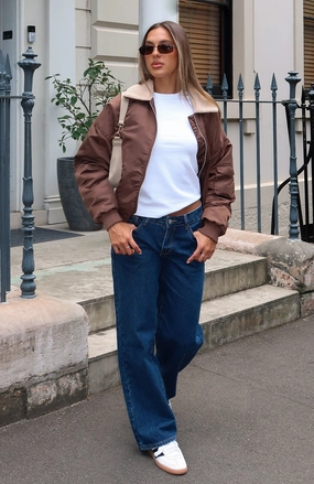 Bring The Style Low Rise Wide Leg Jeans Dark Blue Athlete Fit Elegant