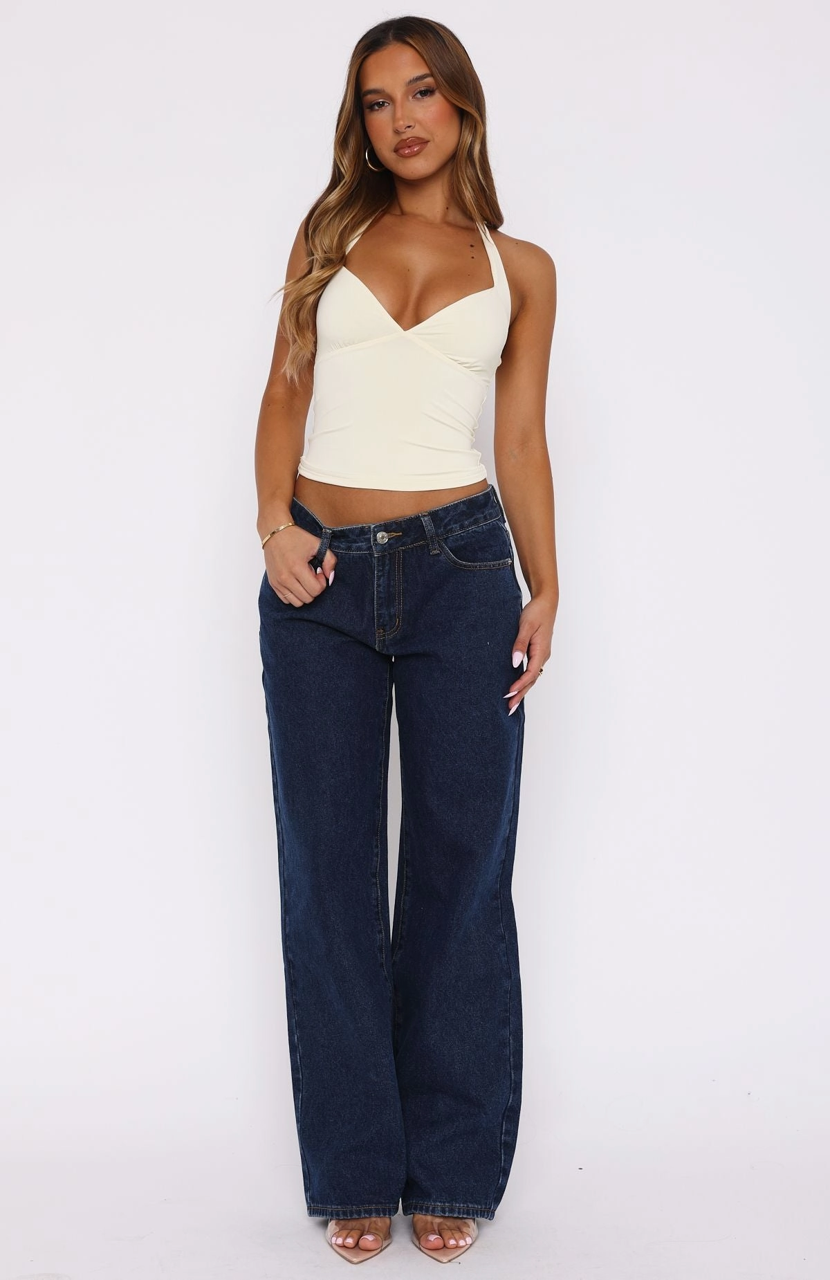Easy Pairing Bring The Style Low Rise Wide Leg Jeans Dark Blue
