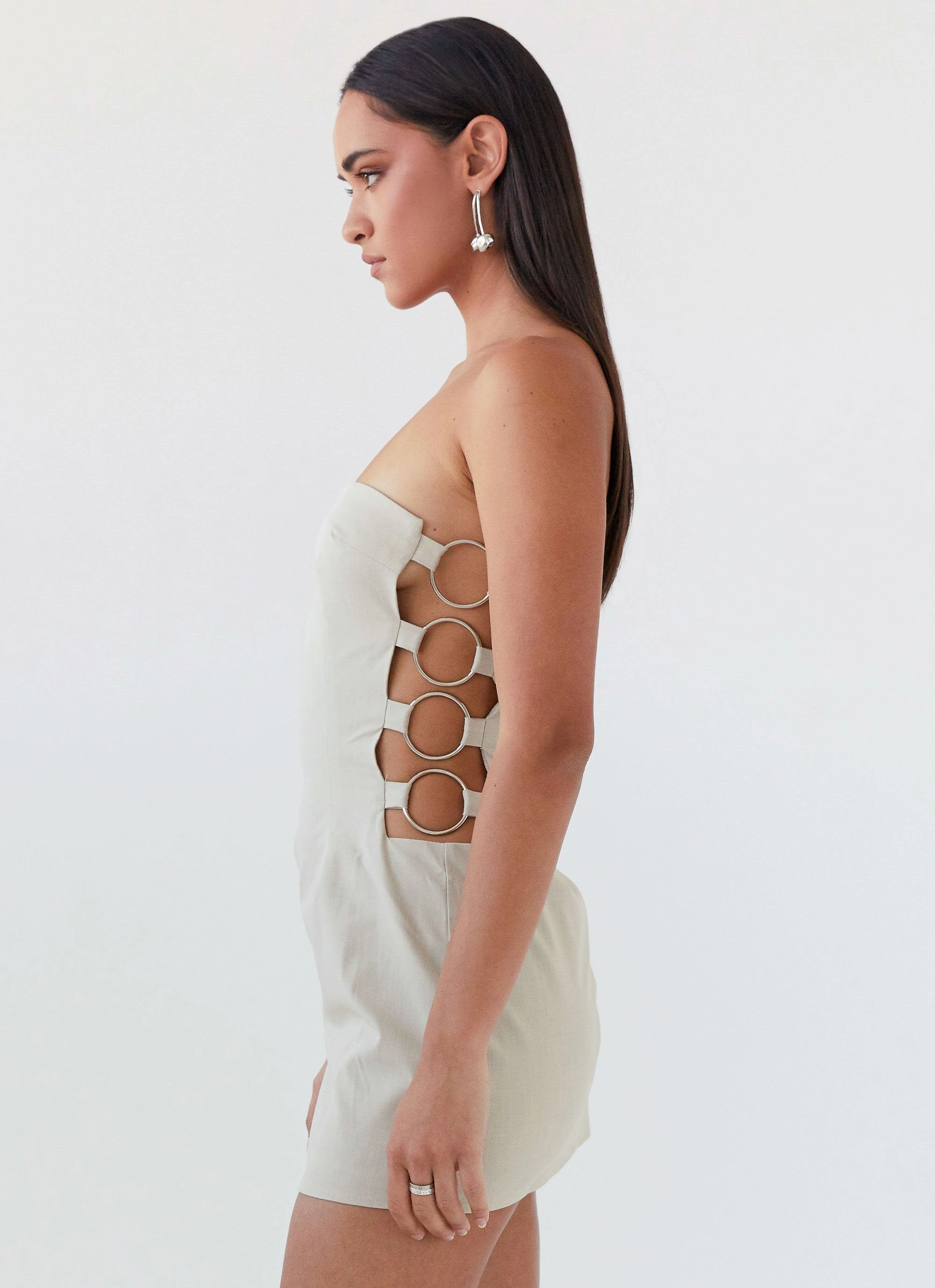 Tailored Wear Conceited Strapless Mini Dress - Sand