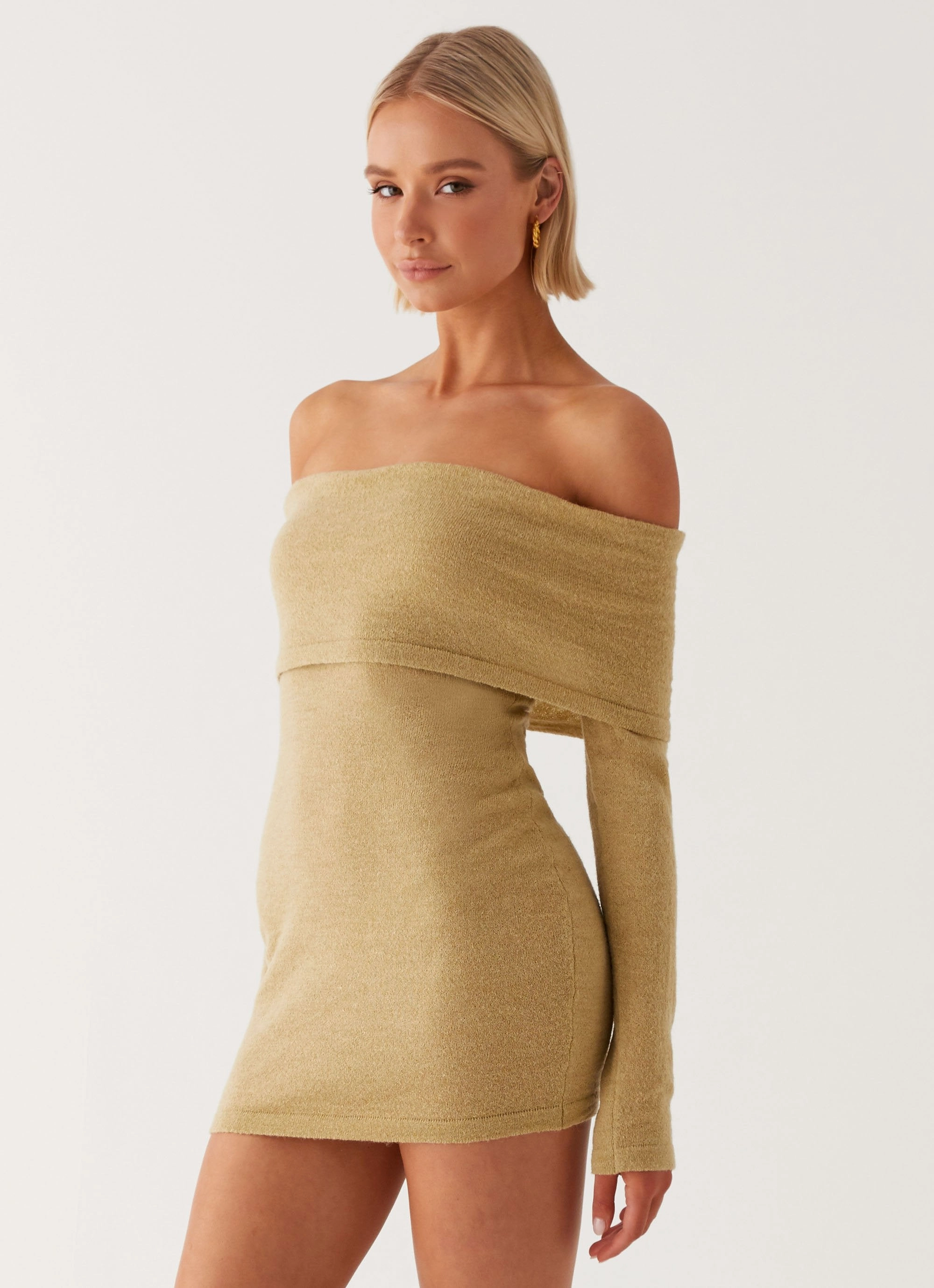 Myla Off Shoulder Mini Dress - Camel Summer Outfit Relax Feel