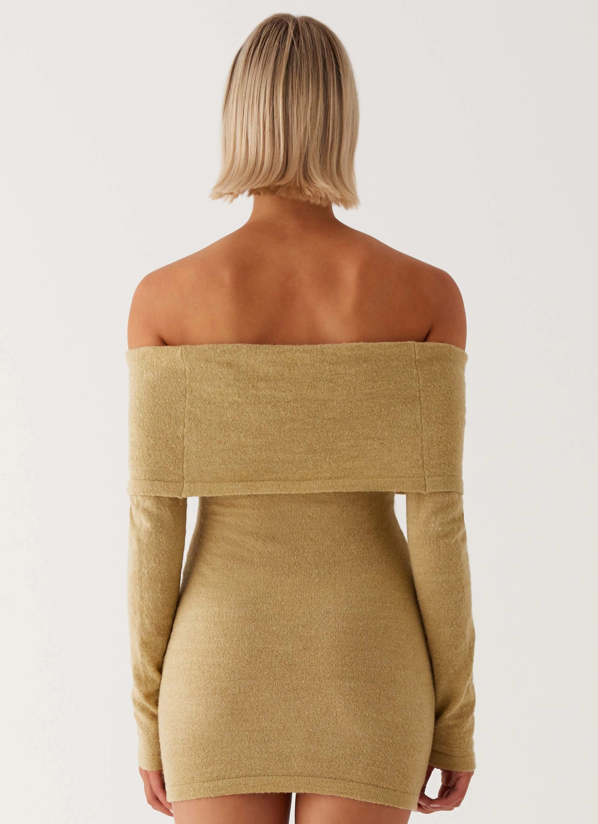 Tonal-Panel Myla Off Shoulder Mini Dress - Camel