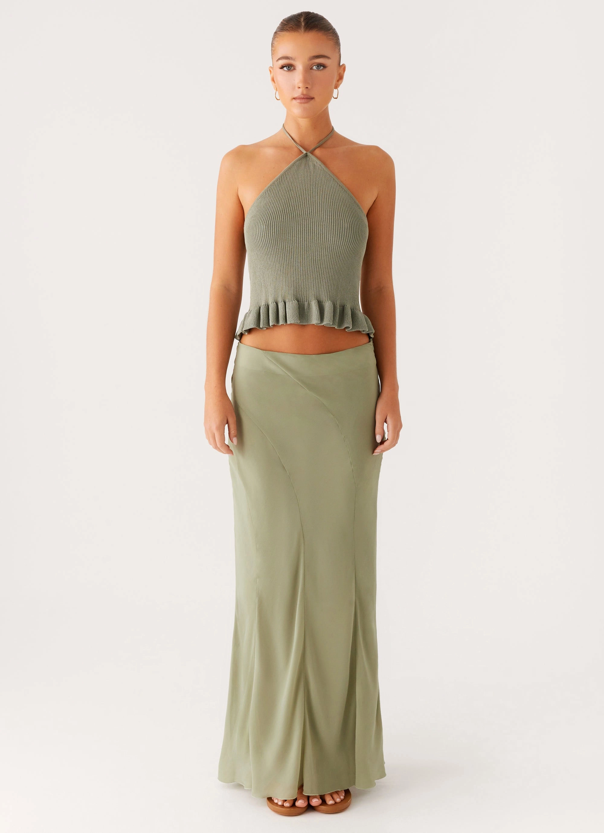 Mix Texture Blogger Favorite Maddox Maxi Skirt - Sage
