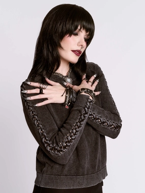 Comfy Distressed Braided Sweater