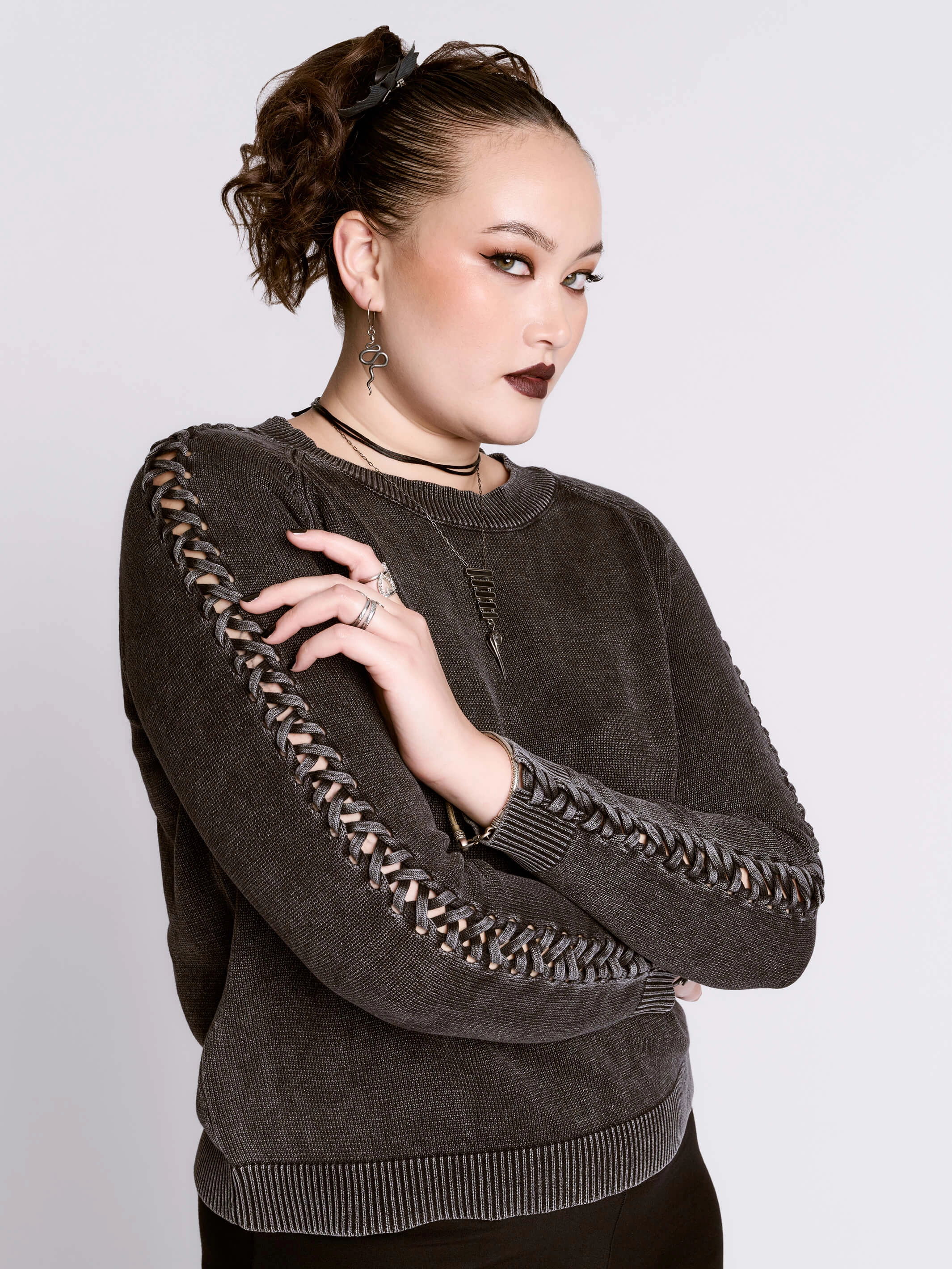 jewelry Curvy Distressed Braided Sweater