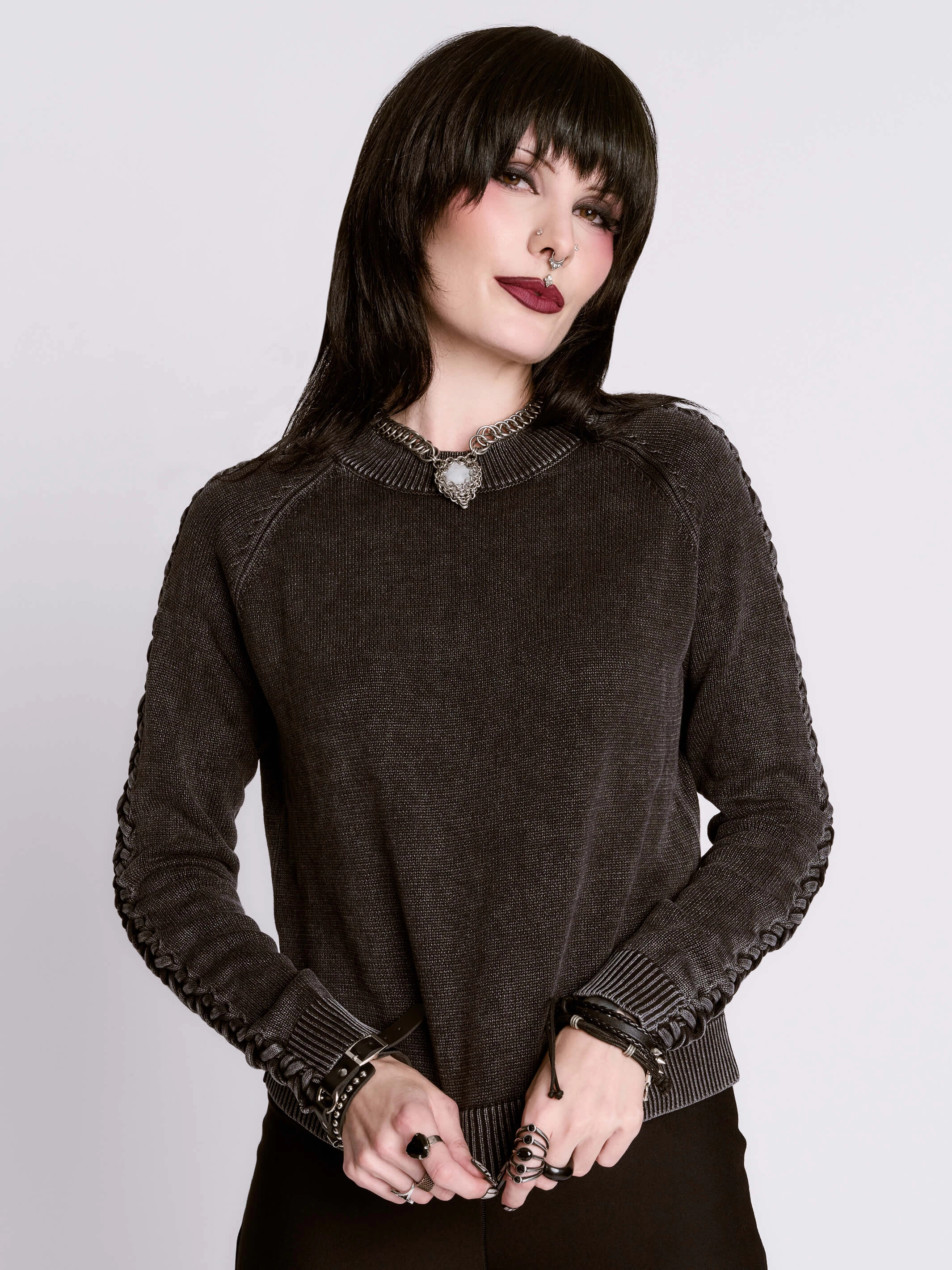 Casual Elegance Mass produced Distressed Braided Sweater