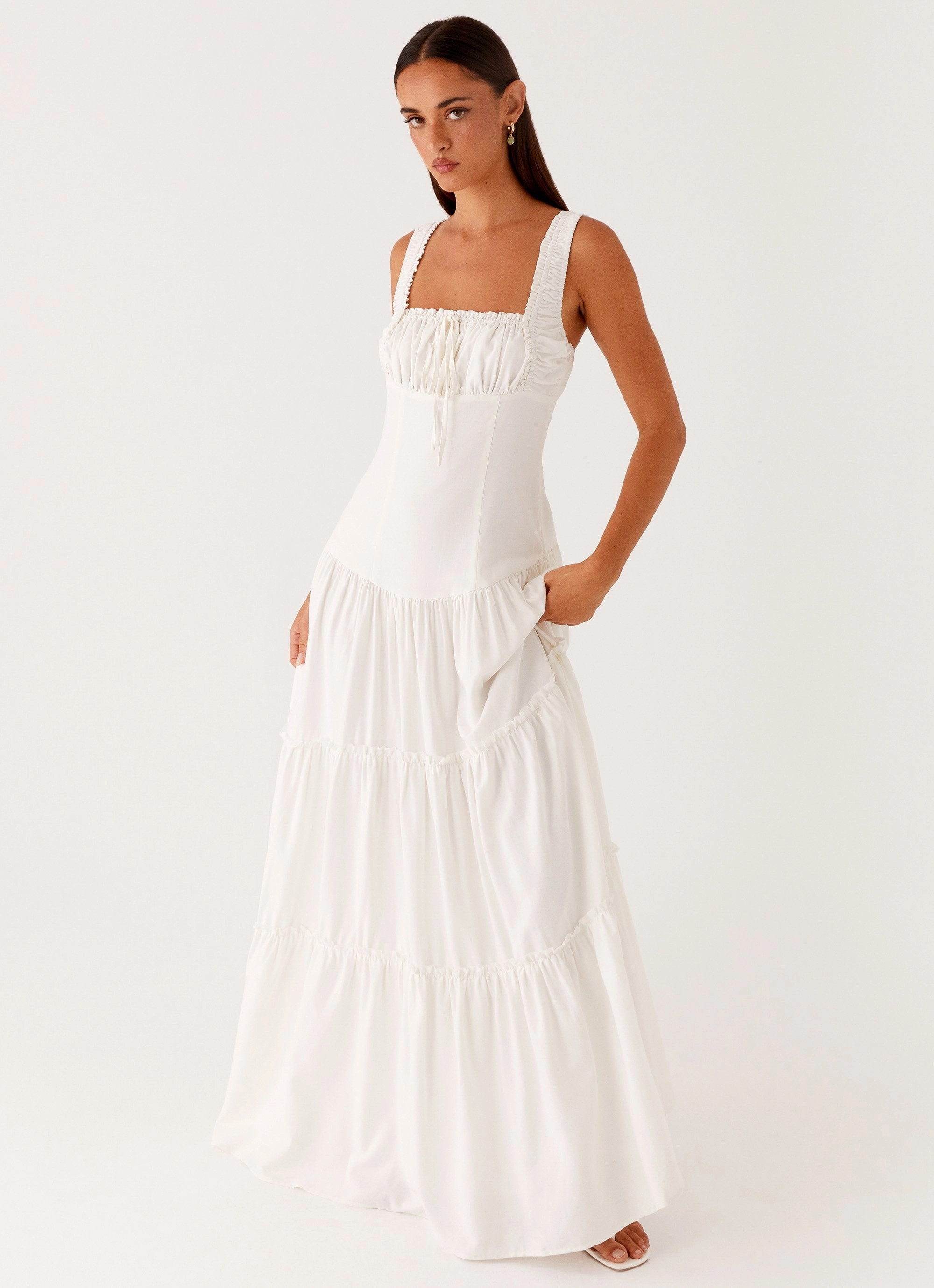 Subtle Drape Festival-Ready Esme Maxi Dress - White