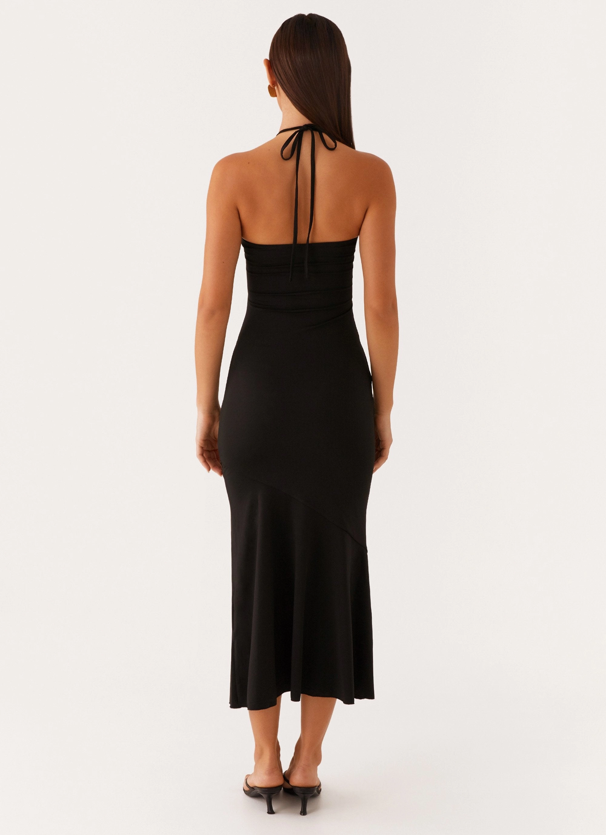 Zena Halterneck Midi Dress - Black Sleek Drape