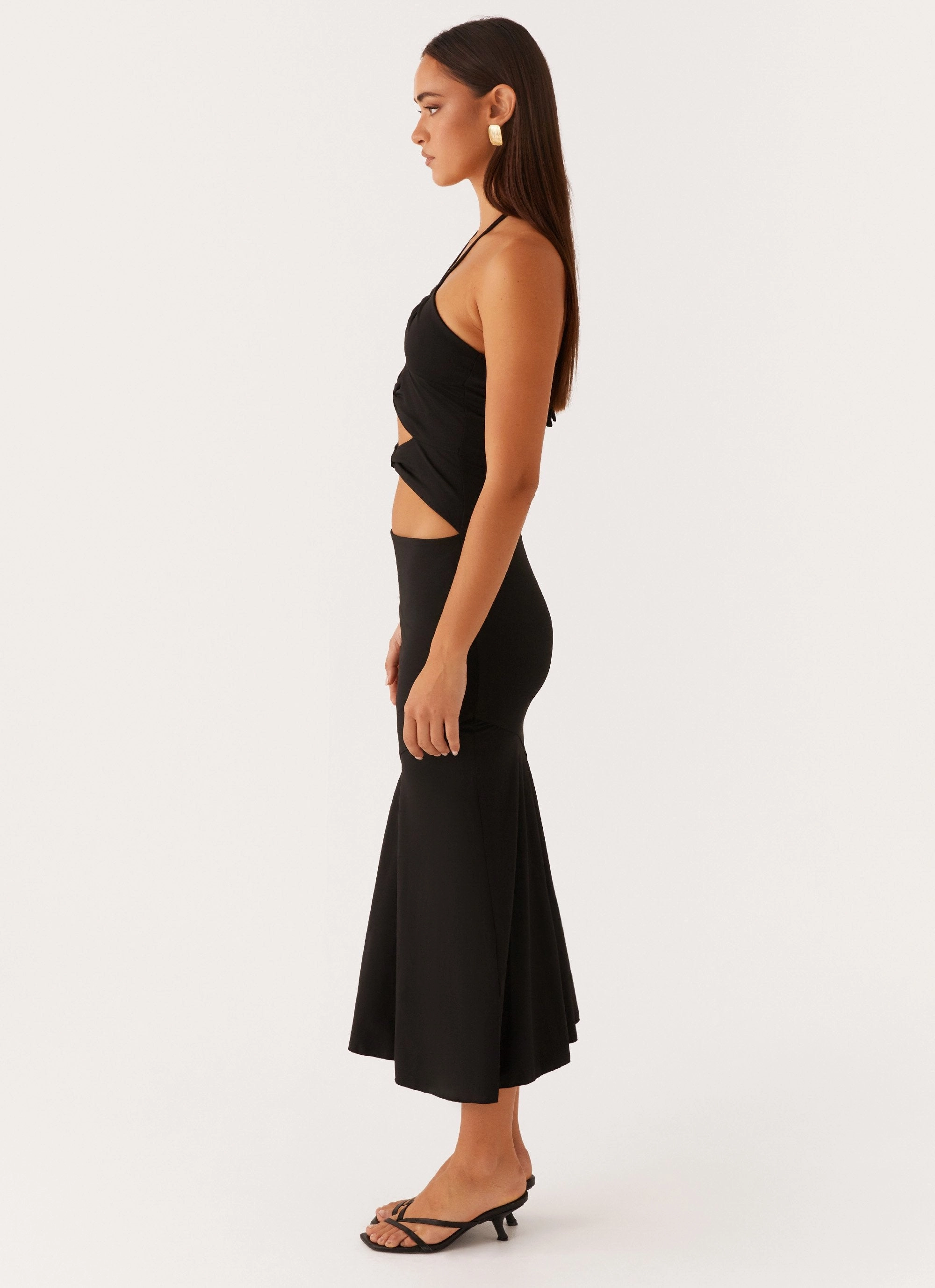 Silk Air Sophisticated and Relaxed Zena Halterneck Midi Dress - Black
