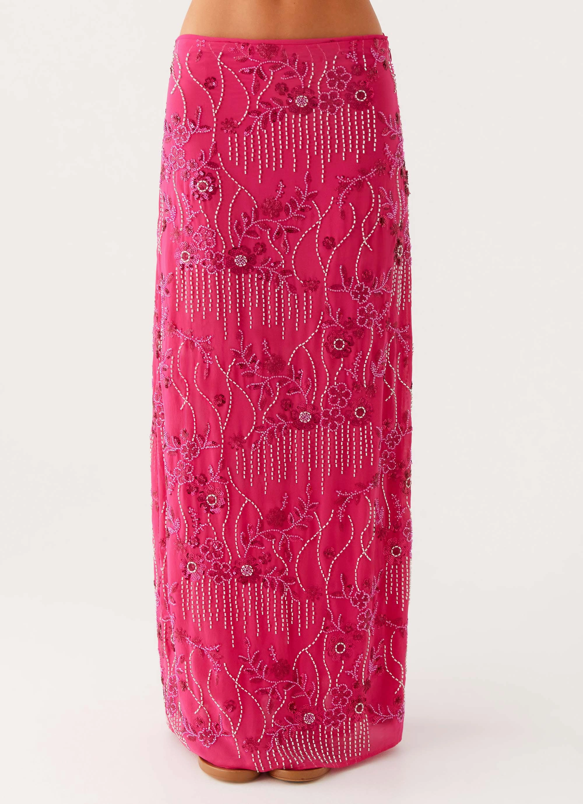Corinna Low Rise Sequin Maxi Skirt - Fuchsia Creative Fashion Wrap style