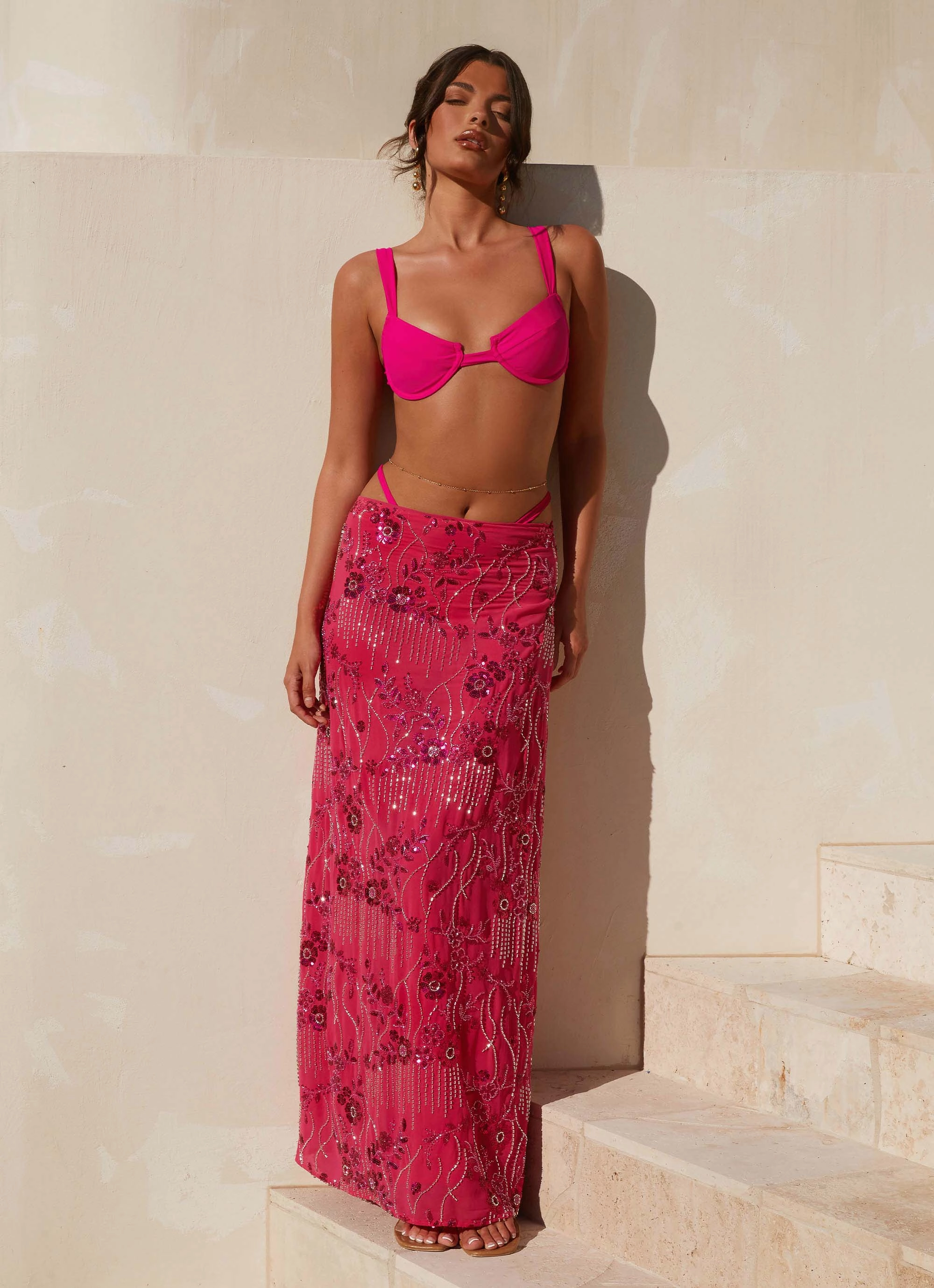 Corinna Low Rise Sequin Maxi Skirt - Fuchsia Stylish Vibe
