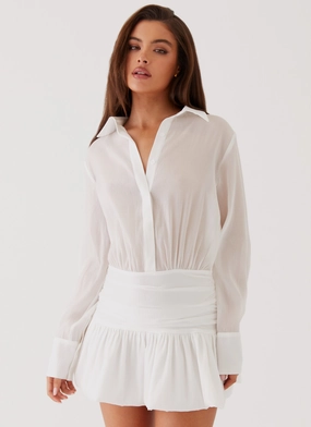 Comfortable office piece Rae Long Sleeve Shirt Dress - White