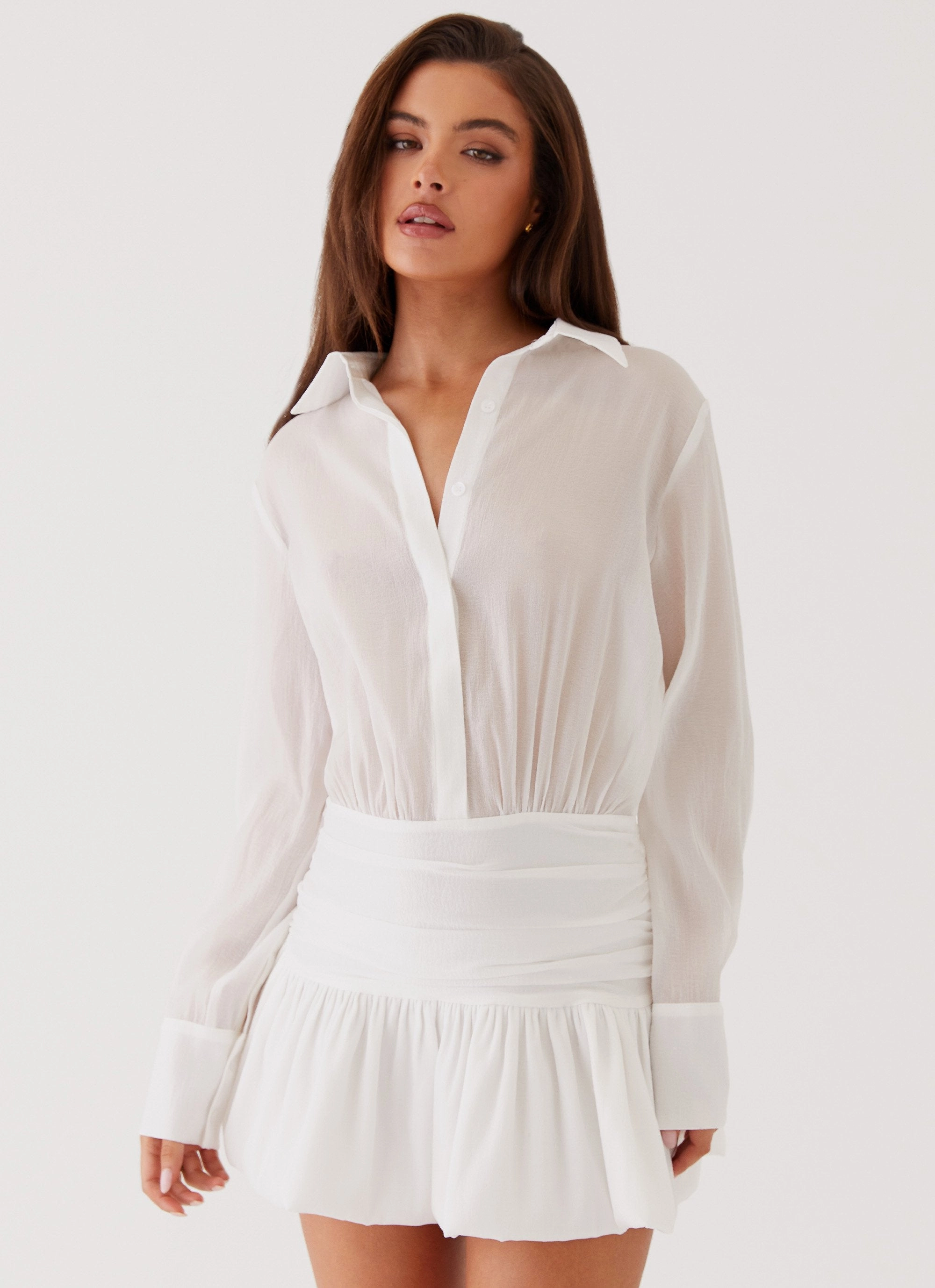Comfortable office piece Rae Long Sleeve Shirt Dress - White