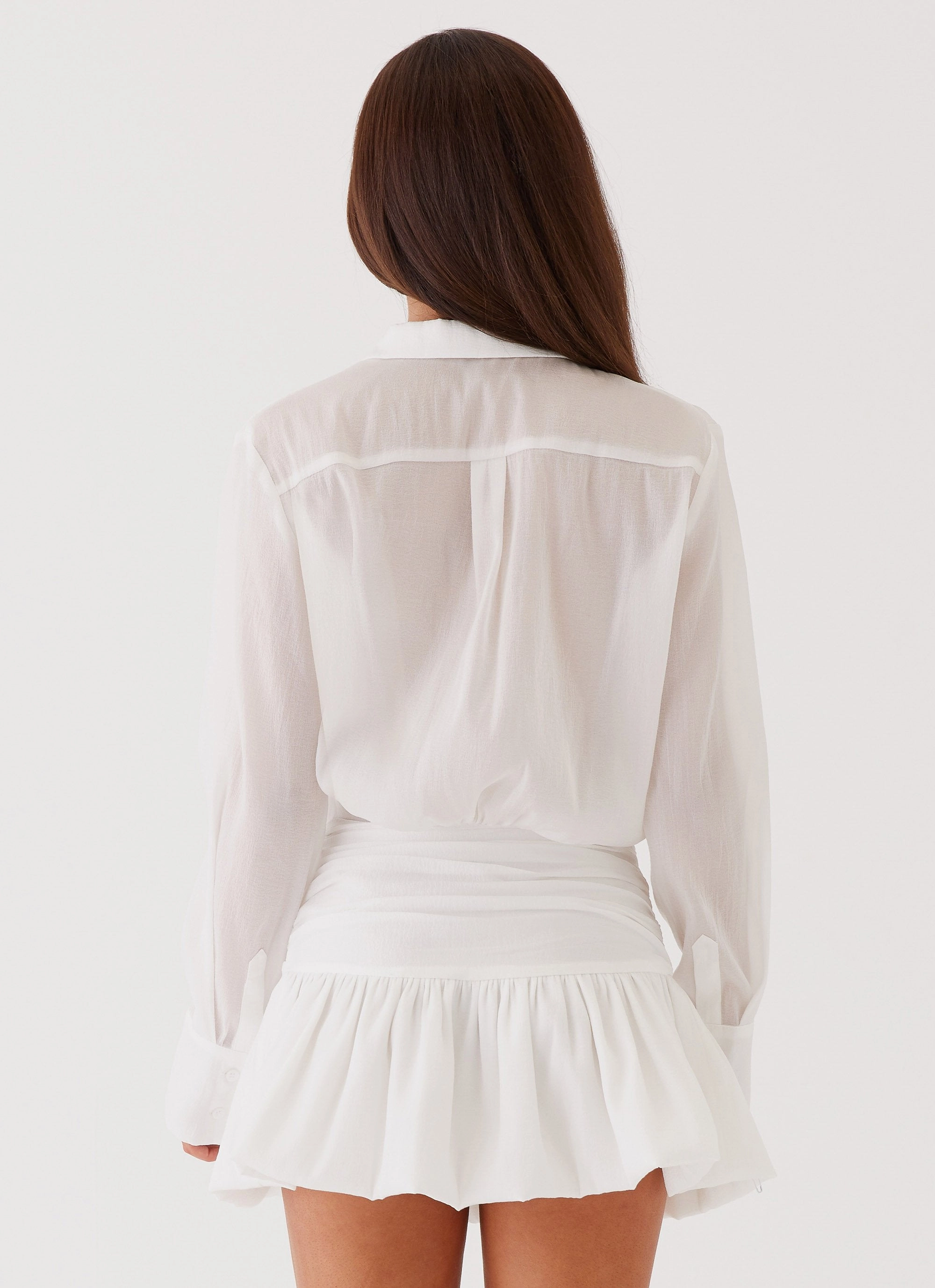 Cotton-Blend Back Detail Rae Long Sleeve Shirt Dress - White