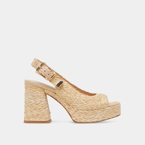 Classic Dress Shoes Airport Look FLORES HEELS NATURAL RAFFIA